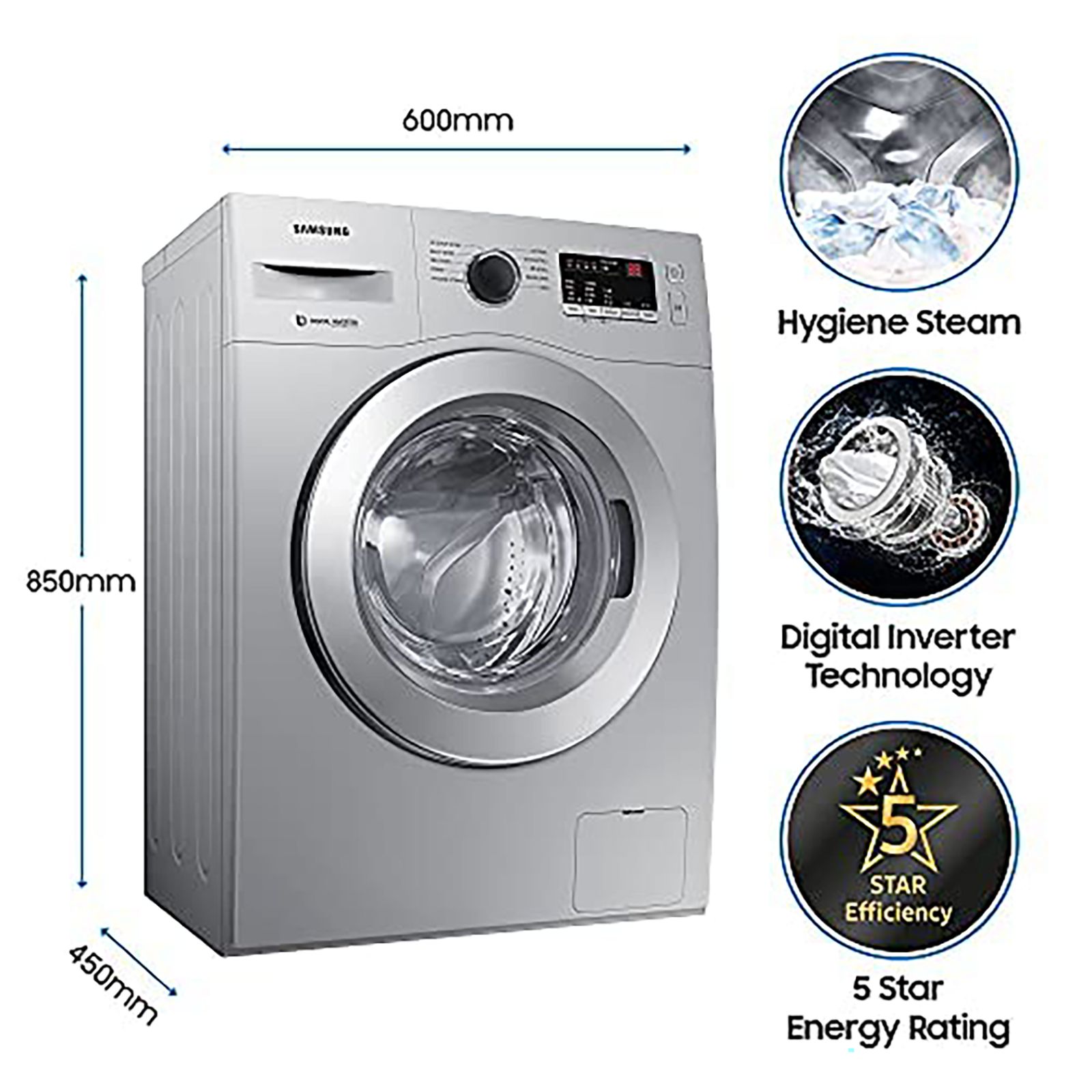 SAMSUNG 6 kg 5 Star Inverter Fully Automatic Front Load Washing Machine (WW60R20GLSS/TL, Diamond Drum, Silver)_11