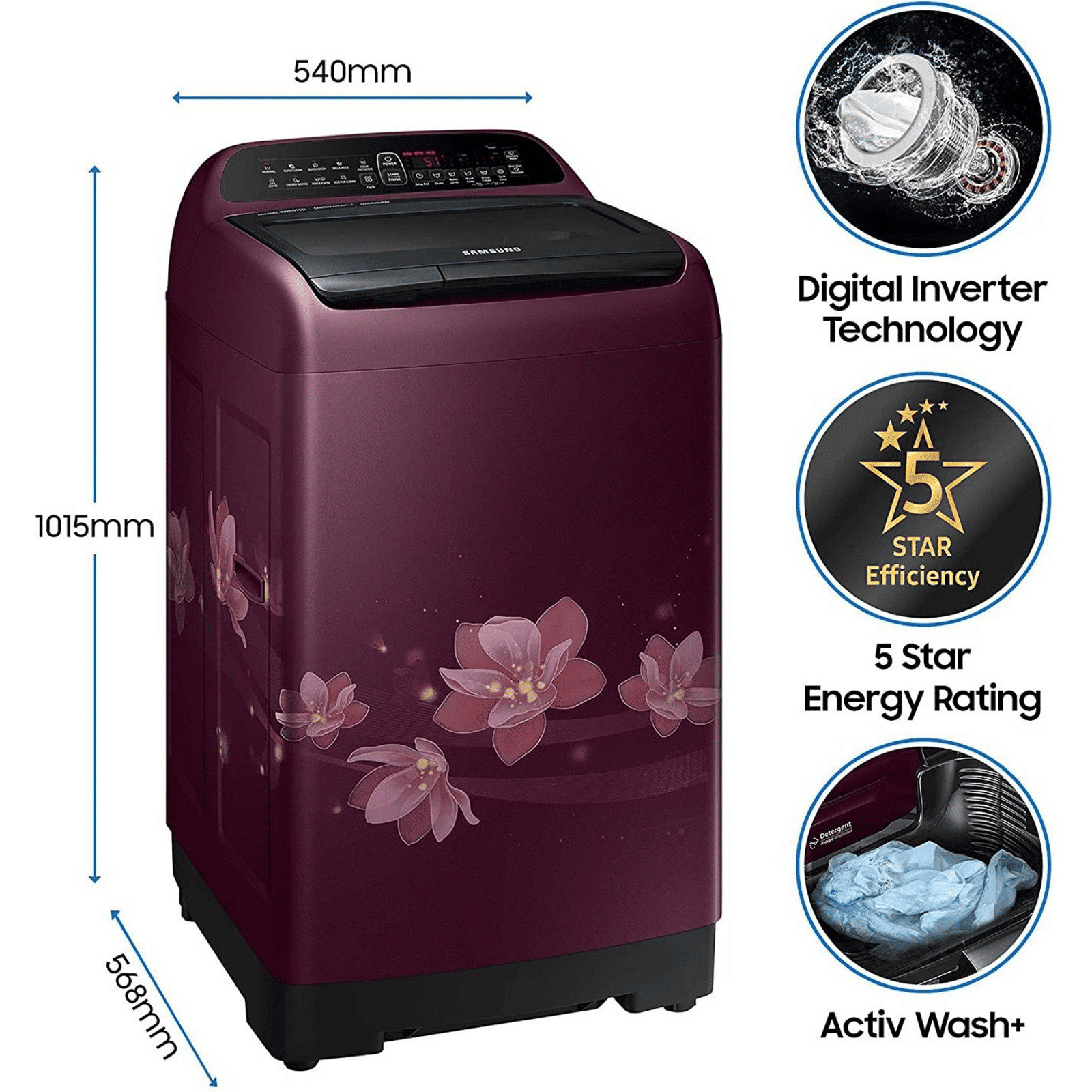 SAMSUNG 8 kg 5 Star Inverter Fully Automatic Top Load Washing Machine (WA80T4560BM/TL, Diamond Drum, Magnolia Plum)_11