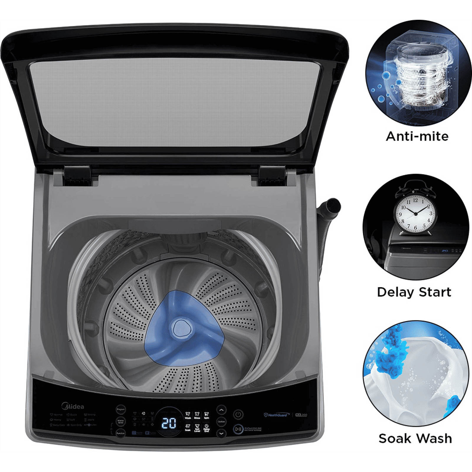 Midea 8 kg 5 Star Inverter Fully Automatic Top Load Washing Machine (MA200W80/G-IN, Lint Filter, Grey) Midea 8 kg 5 Star Inverter Fully Automatic Top Load Washing Machine (MA200W80/G-IN, Lint Filter, Grey)_11