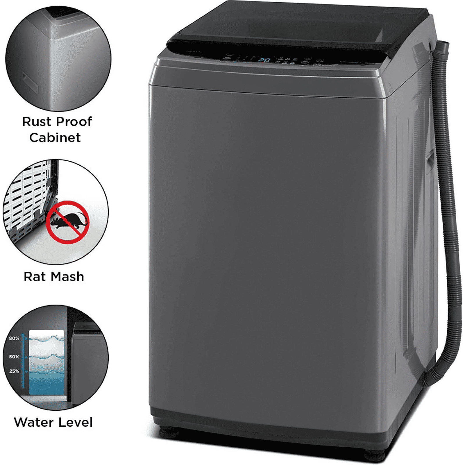 Midea 8 kg 5 Star Inverter Fully Automatic Top Load Washing Machine (MA200W80/G-IN, Lint Filter, Grey) Midea 8 kg 5 Star Inverter Fully Automatic Top Load Washing Machine (MA200W80/G-IN, Lint Filter, Grey)_12