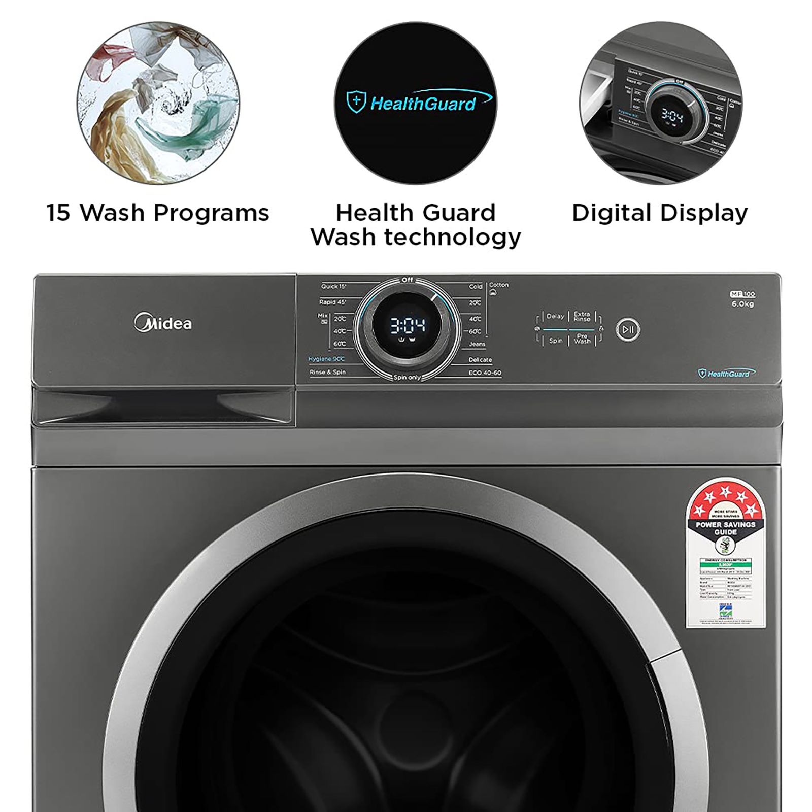 Midea 6 kg 5 Star Fully Automatic Front Load Washing Machine (MF100W60/T-IN, In-Built Heater, Dark Grey)_13