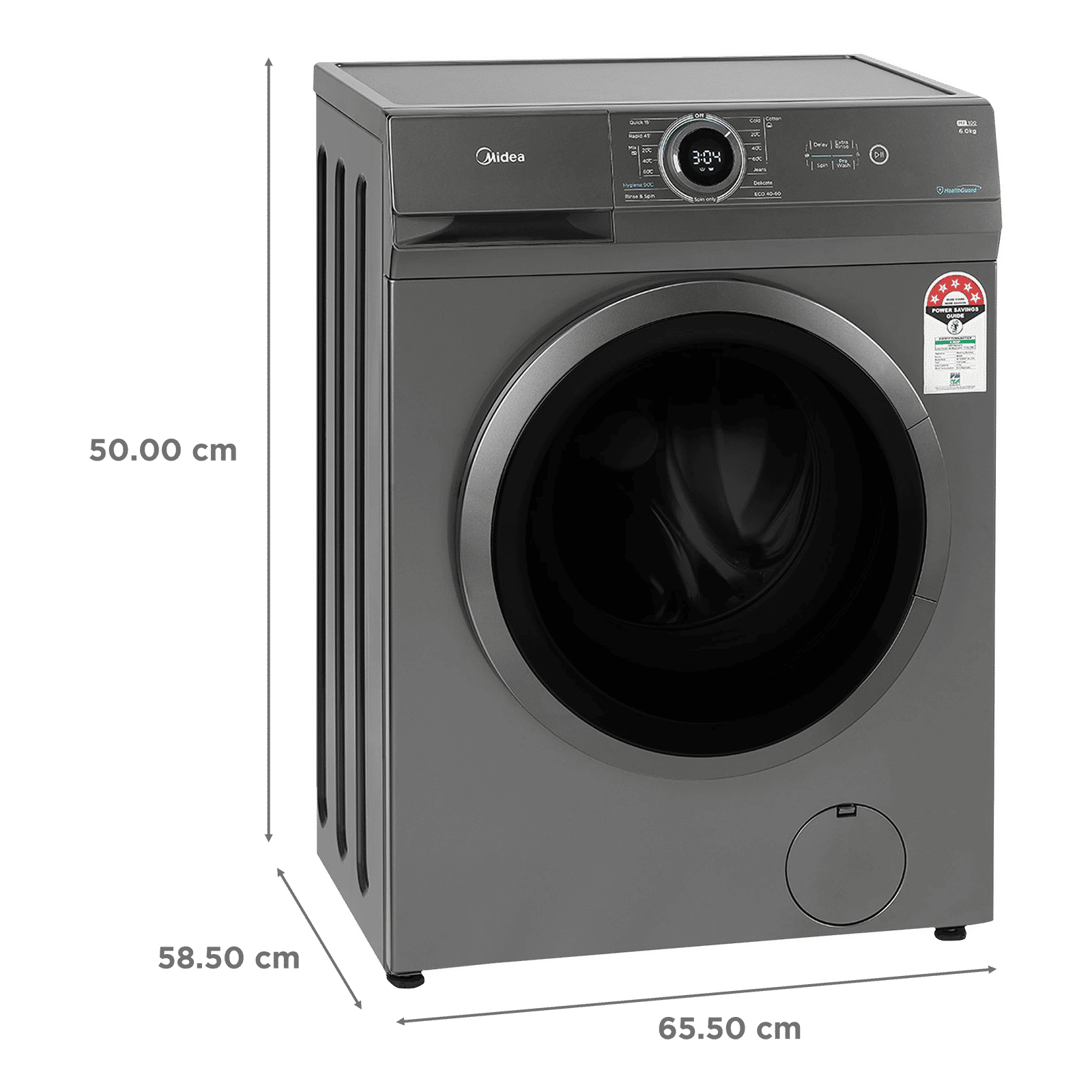 Midea 6 kg 5 Star Fully Automatic Front Load Washing Machine (MF100W60/T-IN, In-Built Heater, Dark Grey)_3
