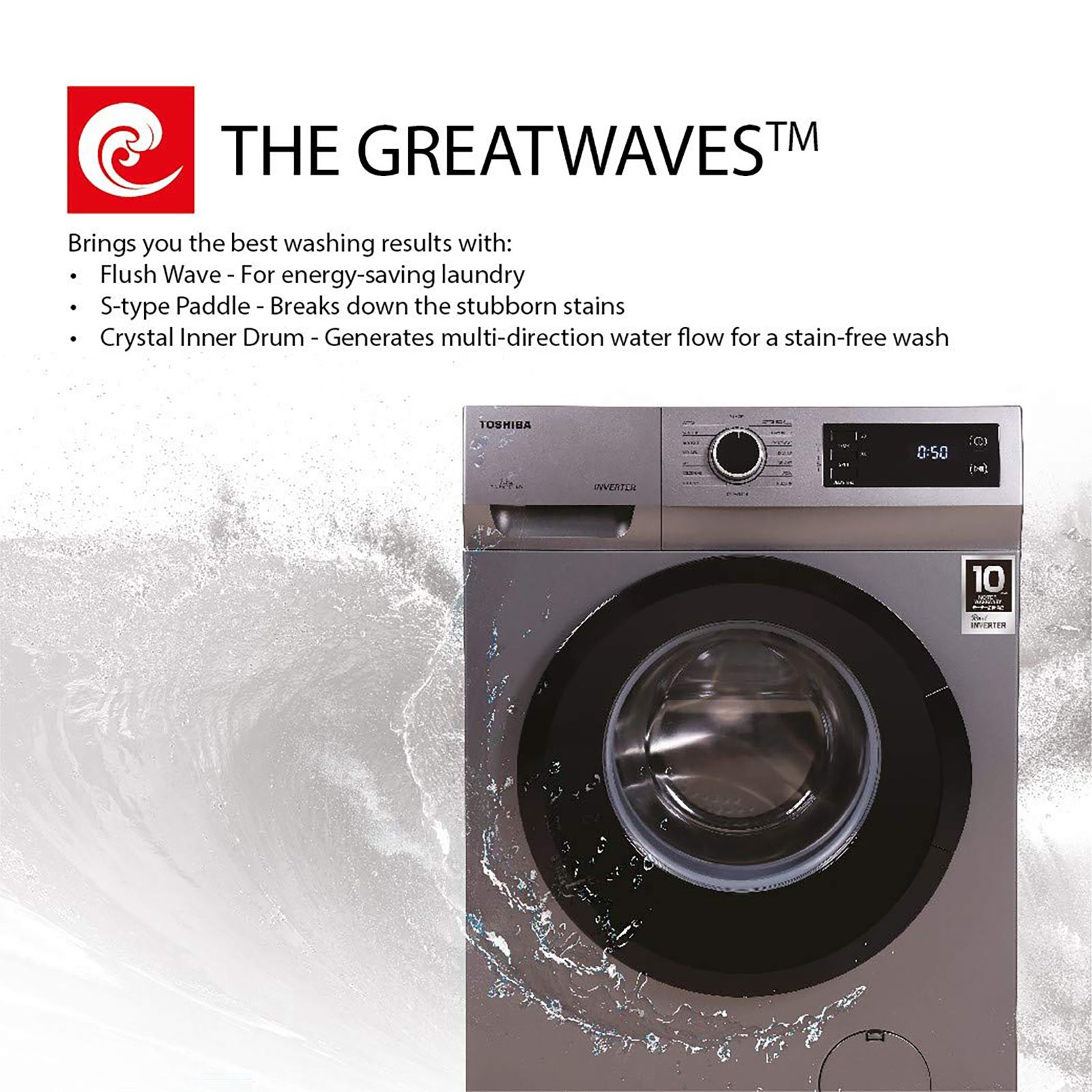 TOSHIBA 7.5 kg 5 Star Inverter Fully Automatic Front Load Washing Machine (TW-BJ85S2-IND(SK), In-Built Heater, Silver) TOSHIBA 7.5 kg 5 Star Inverter Fully Automatic Front Load Washing Machine (TW-BJ85S2-IND(SK), In-Built Heater, Silver)_10