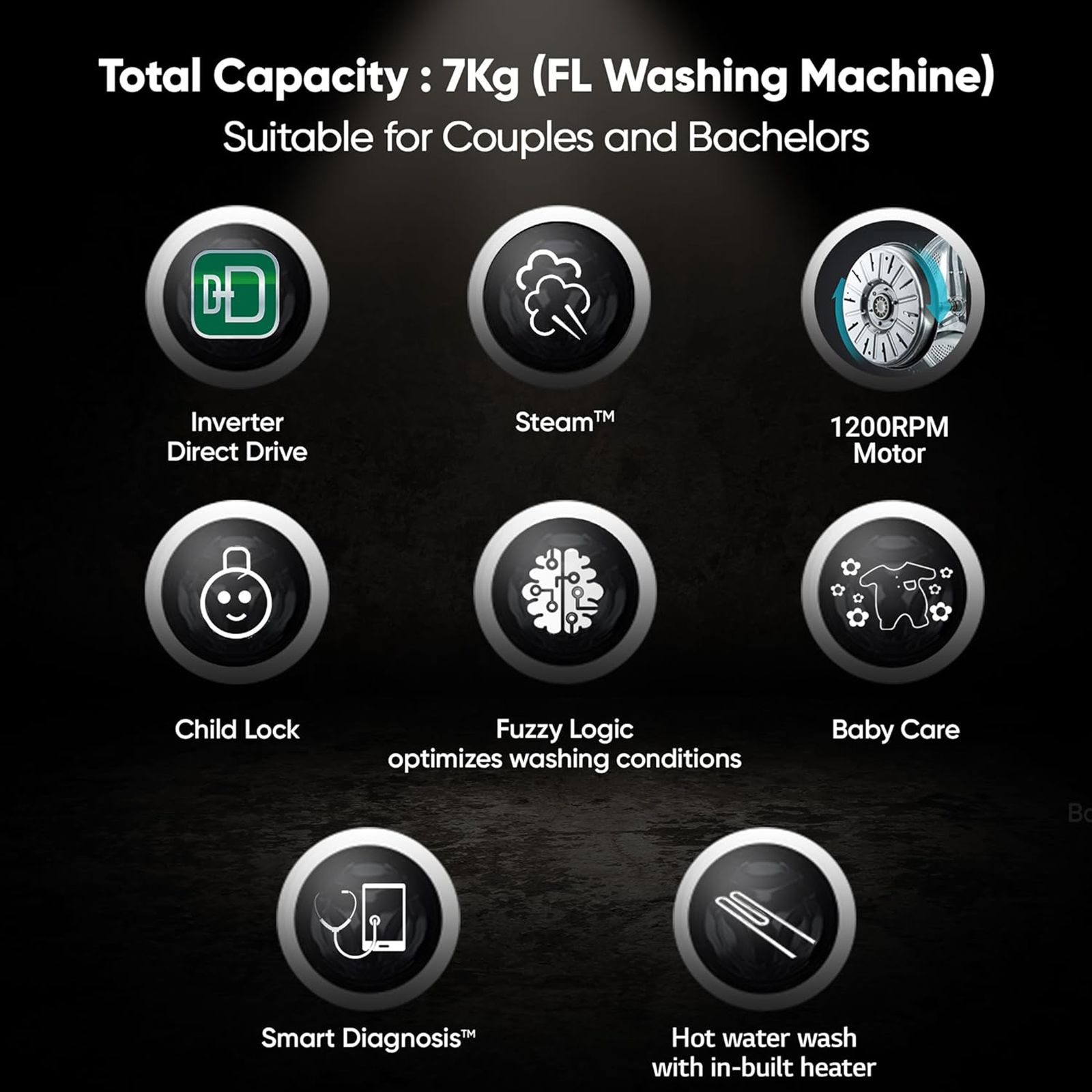 LG 7 kg 5 Star Inverter Fully Automatic Front Load Washing Machine (FHM1207SDL, In-built Heater, Luxury Silver) LG 7 kg 5 Star Inverter Fully Automatic Front Load Washing Machine (FHM1207SDL, In-built Heater, Luxury Silver)_14