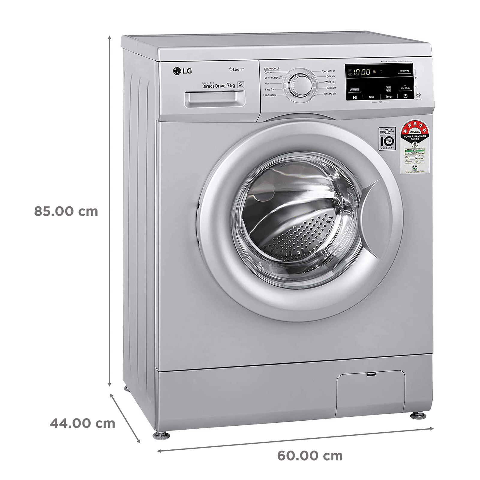 LG 7 kg 5 Star Inverter Fully Automatic Front Load Washing Machine (FHM1207SDL, In-built Heater, Luxury Silver) LG 7 kg 5 Star Inverter Fully Automatic Front Load Washing Machine (FHM1207SDL, In-built Heater, Luxury Silver)_3