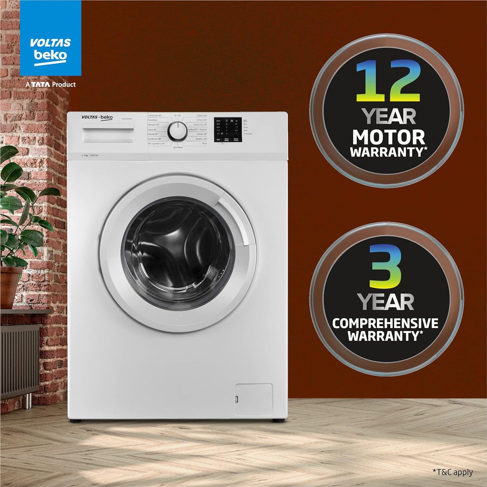 Voltas Beko 6 kg 5 Star Fully Automatic Front Load Washing Machine (WFL6010VPWW, In-built Heater, White)_11