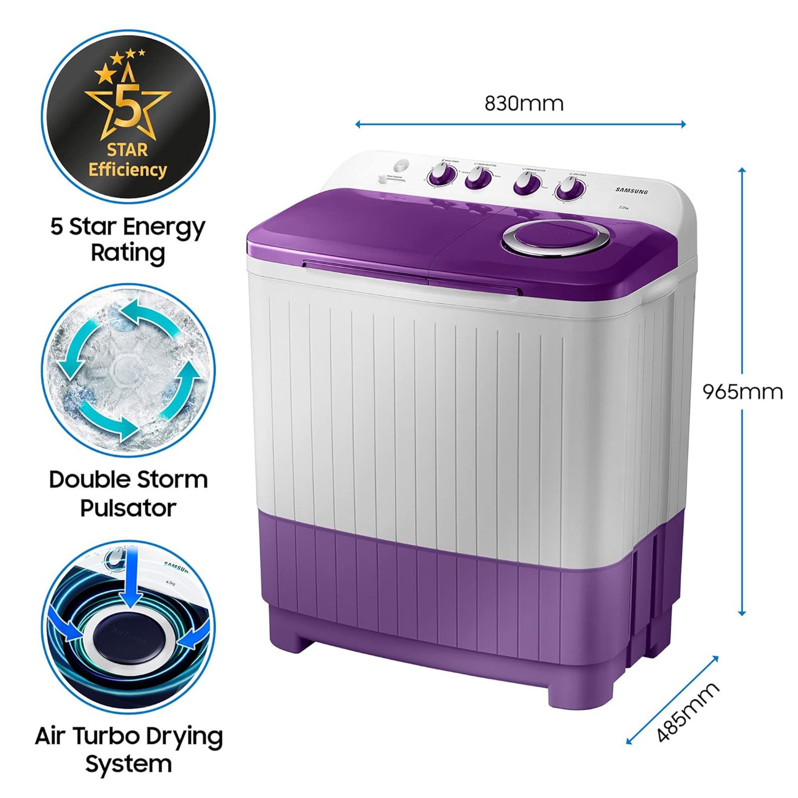 SAMSUNG 7 kg 5 Star Semi Automatic Washing Machine with Double Strong Pulsator (WT70M3000UU/TL, Light Gray & Voilet) SAMSUNG 7 kg 5 Star Semi Automatic Washing Machine with Double Strong Pulsator (WT70M3000UU/TL, Light Gray & Voilet)_17