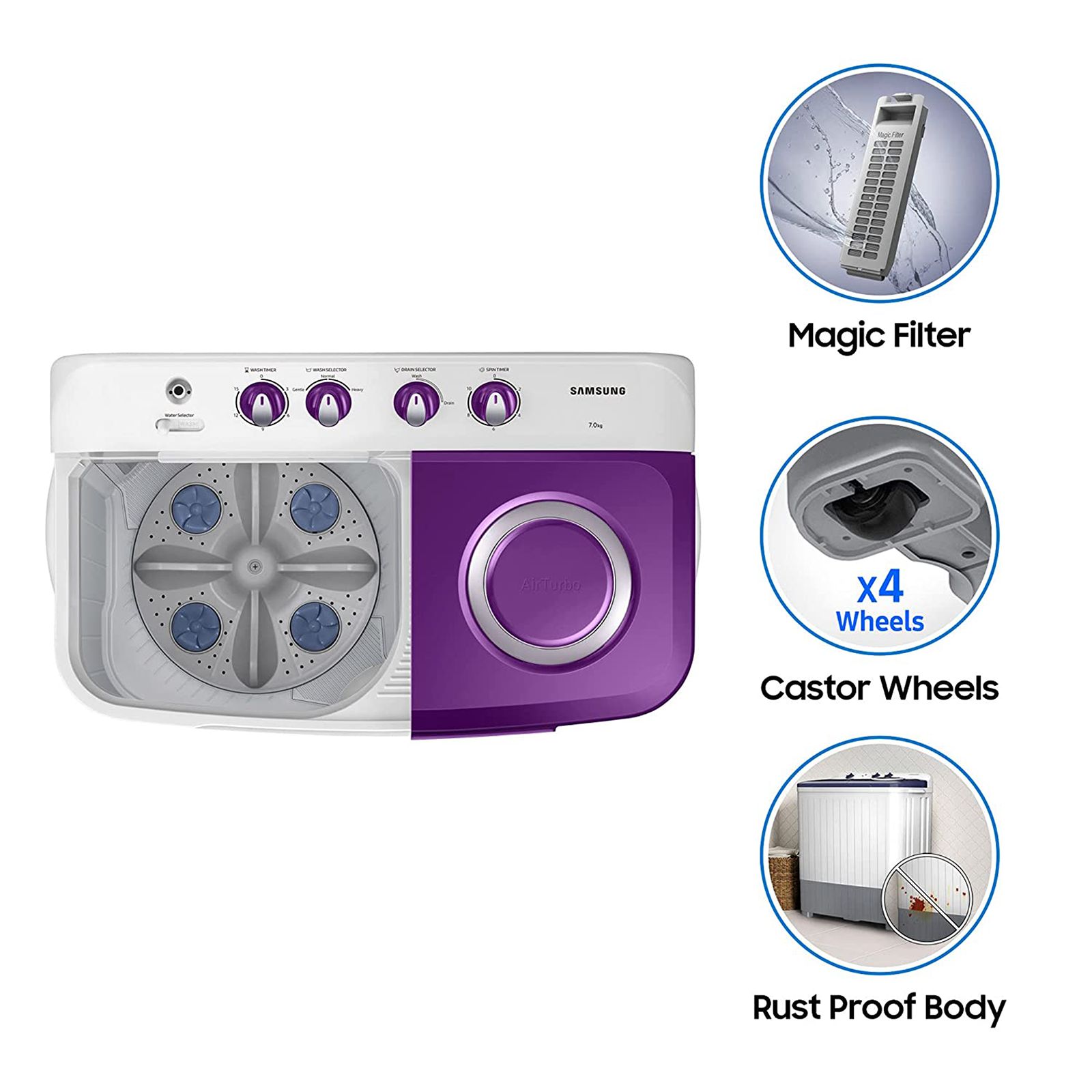 SAMSUNG 7 kg 5 Star Semi Automatic Washing Machine with Double Strong Pulsator (WT70M3000UU/TL, Light Gray & Voilet) SAMSUNG 7 kg 5 Star Semi Automatic Washing Machine with Double Strong Pulsator (WT70M3000UU/TL, Light Gray & Voilet)_19