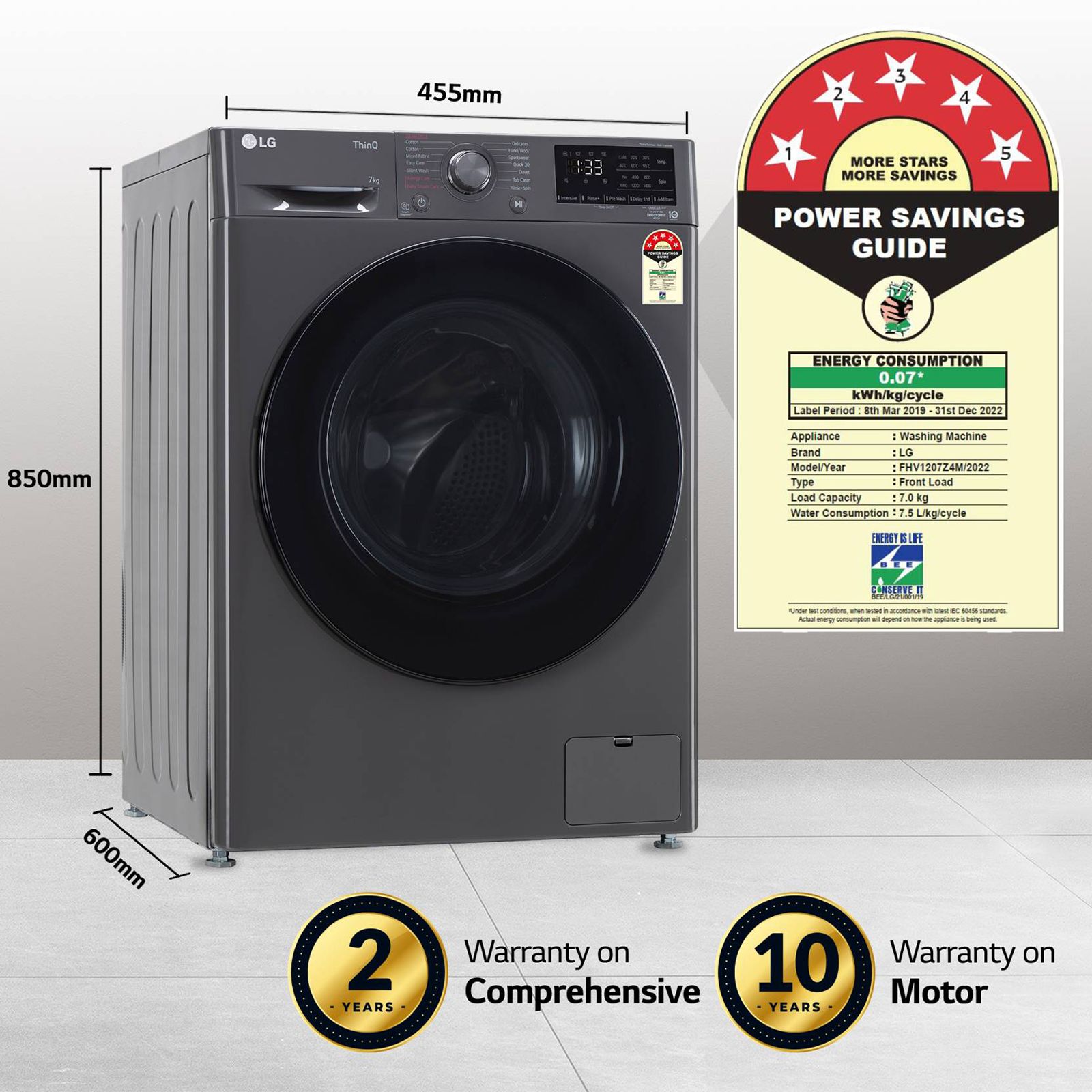 LG 7 Kg 5 Star Inverter Fully Automatic Front Load Washing Machine (FHV1207Z4M, Built-In Heater, Middle Black)_14