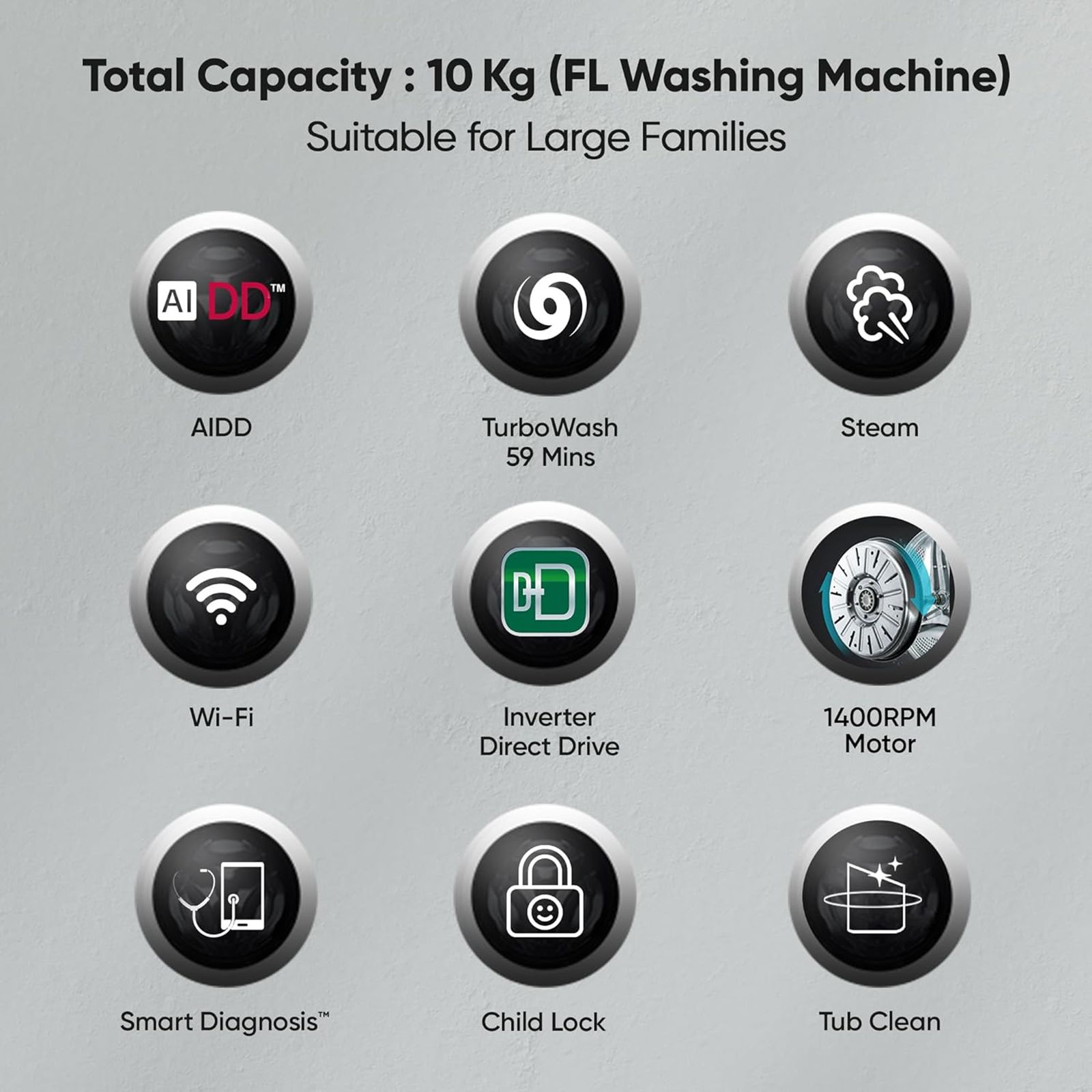 LG 10 kg 5 Star Fully Automatic Front Load Washing Machine (FHP1410Z7P.APSQEIL, Smart Diagnosis, Platinum Silver) LG 10 kg 5 Star Fully Automatic Front Load Washing Machine (FHP1410Z7P.APSQEIL, Smart Diagnosis, Platinum Silver)_14