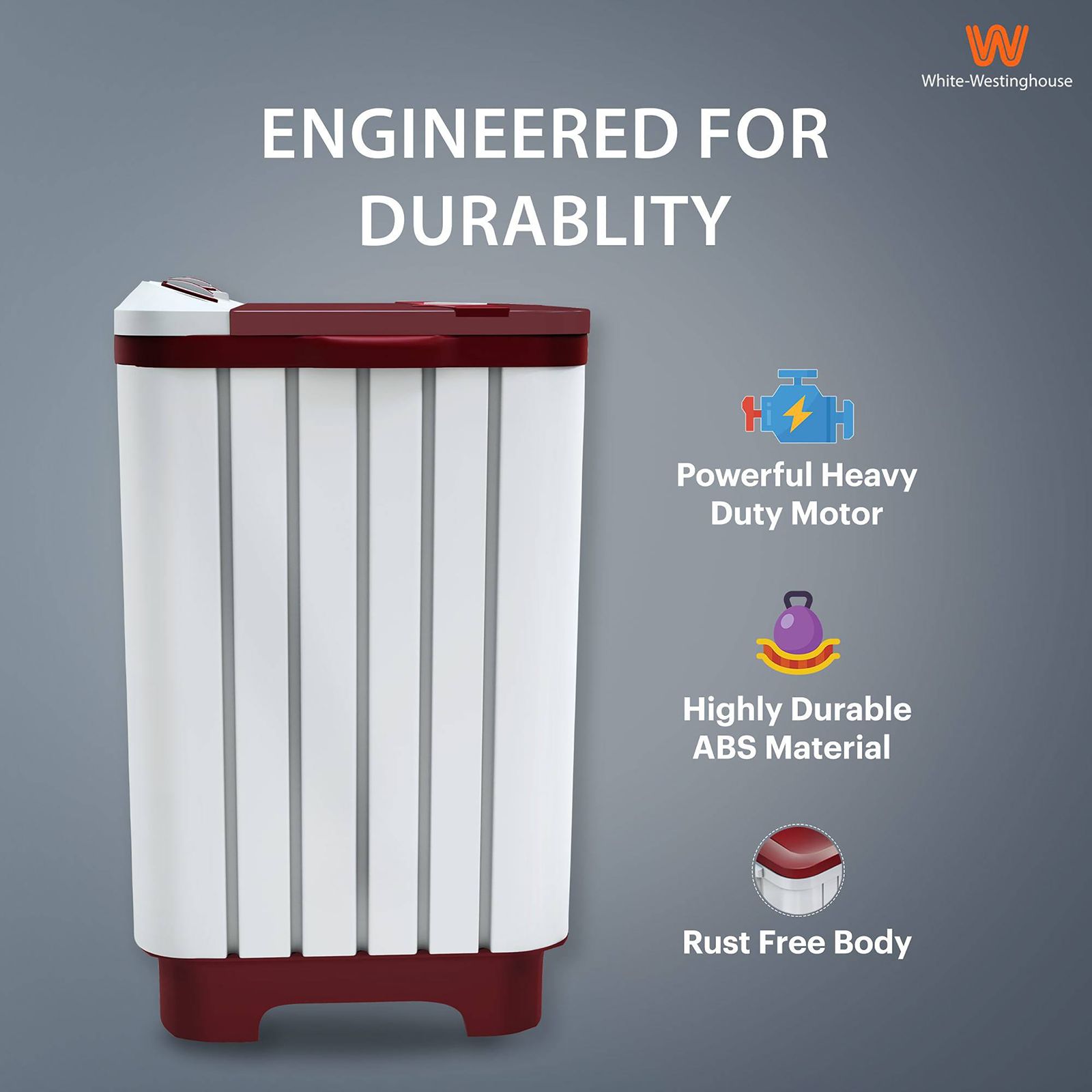 White Westinghouse 6.5 kg Semi-Automatic Washing Machine with Lint Filter (CSW6500, White/Maroon) White Westinghouse 6.5 kg Semi-Automatic Washing Machine with Lint Filter (CSW6500, White/Maroon)_14