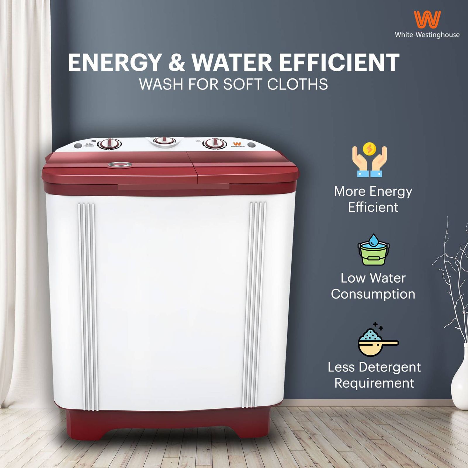 White Westinghouse 6.5 kg Semi-Automatic Washing Machine with Lint Filter (CSW6500, White/Maroon) White Westinghouse 6.5 kg Semi-Automatic Washing Machine with Lint Filter (CSW6500, White/Maroon)_17