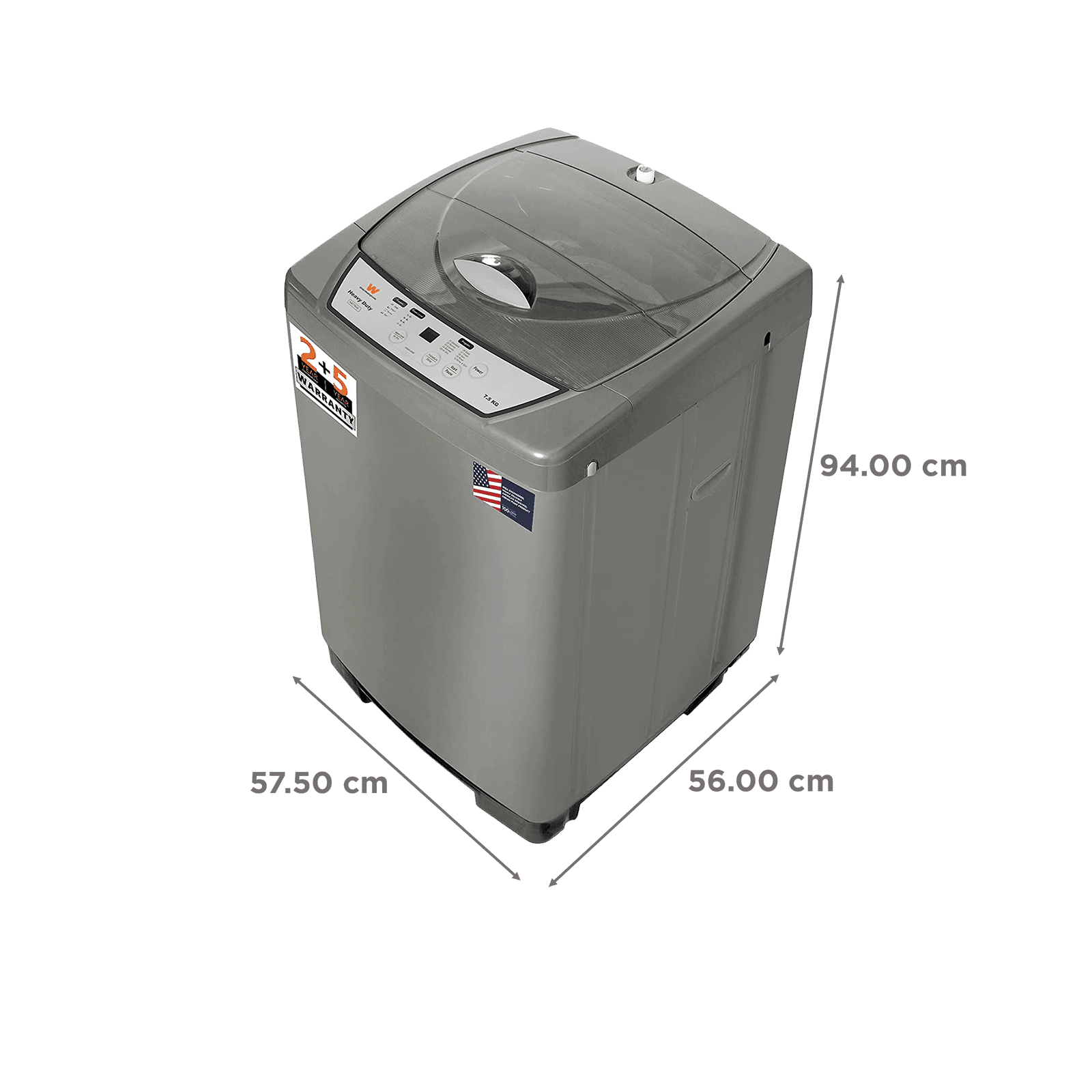 White Westinghouse 7.5 kg Fully Automatic Top Load Washing Machine (HDT7500, Anti Vibration Technology, Grey)_3
