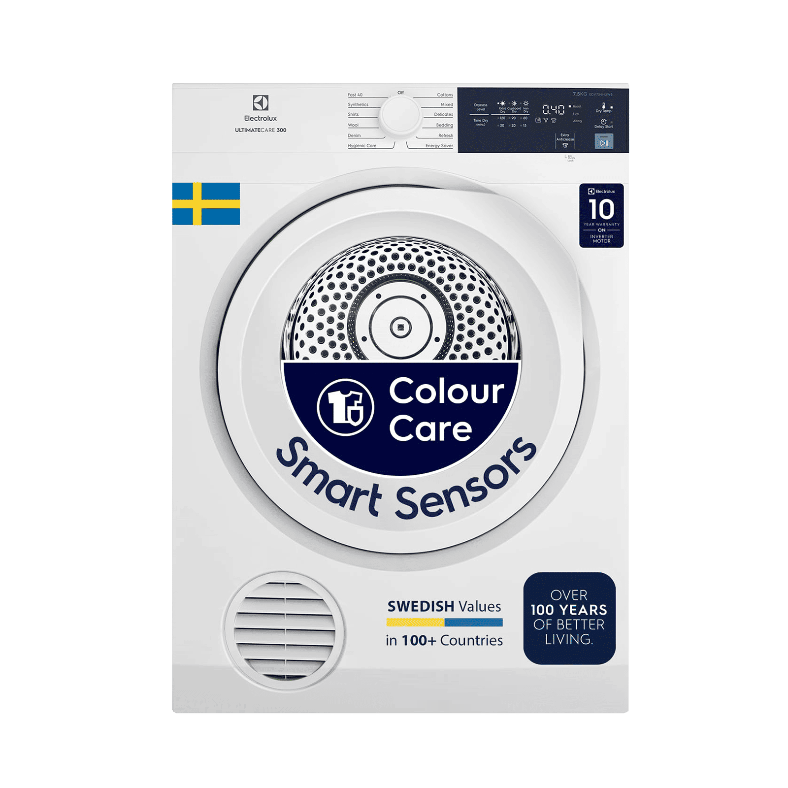 Electrolux UltimateCare 300 7.5 kg Fully Automatic Front Load Dryer (ReverseTumbling Function, EDV754H3WB, White)_1