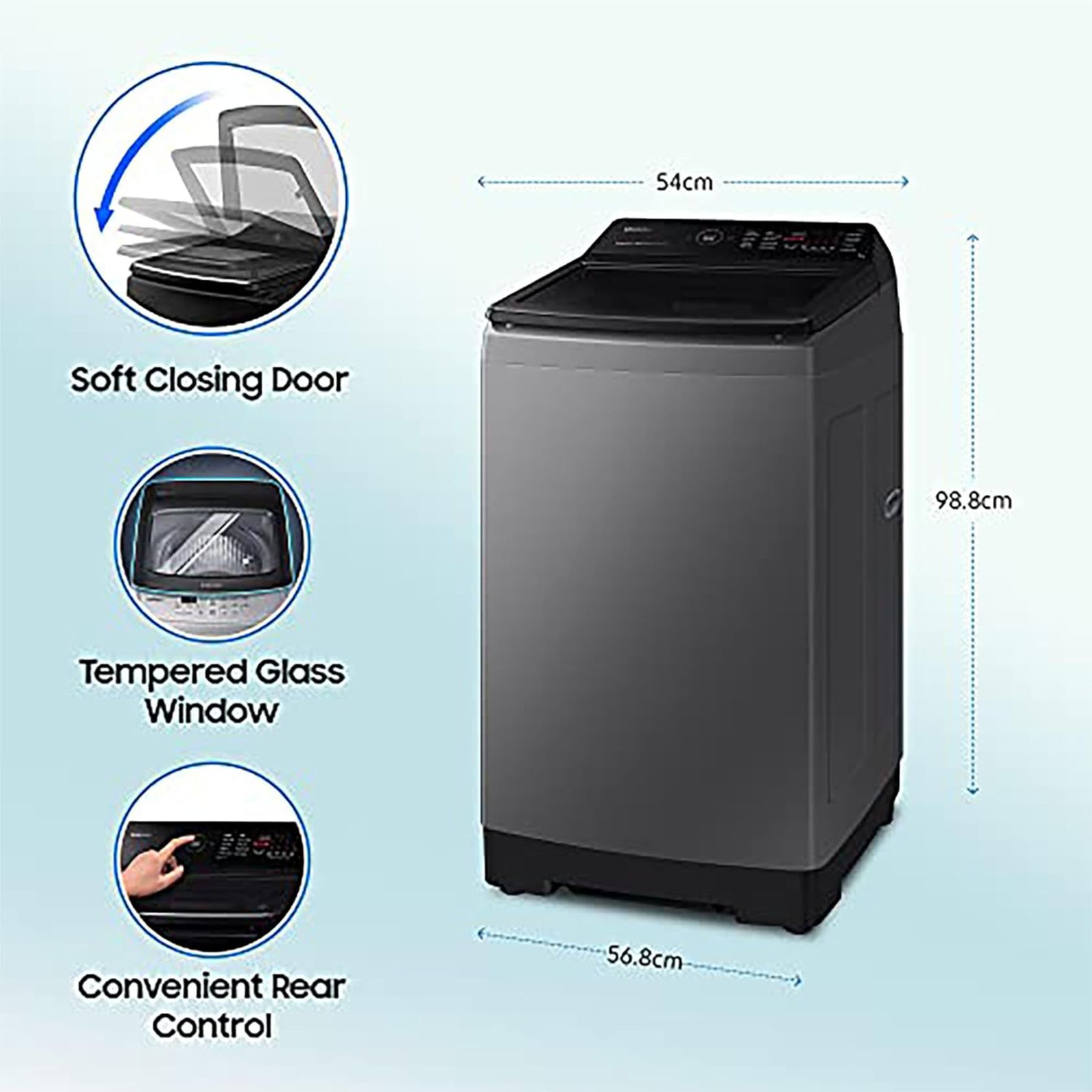 SAMSUNG 9 Kg 5 Star Inverter Fully Automatic Top Load Washing Machine (WA90BG4542BDTL, Diamond Drum, Dark Grey)_15