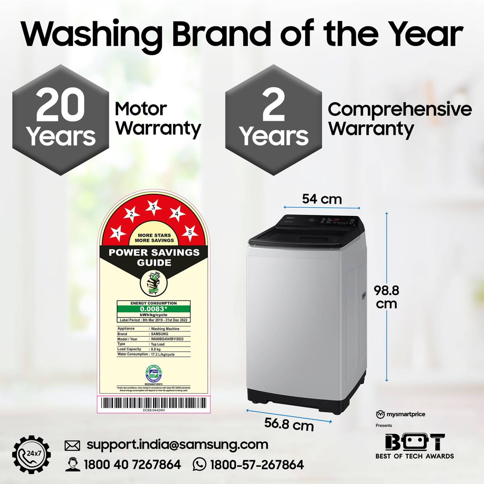 SAMSUNG 8 Kg 5 Star Inverter Fully Automatic Top Load Washing Machine (WA80BG4545BYTL, Ecobubble Technology, Lavender Grey)_15