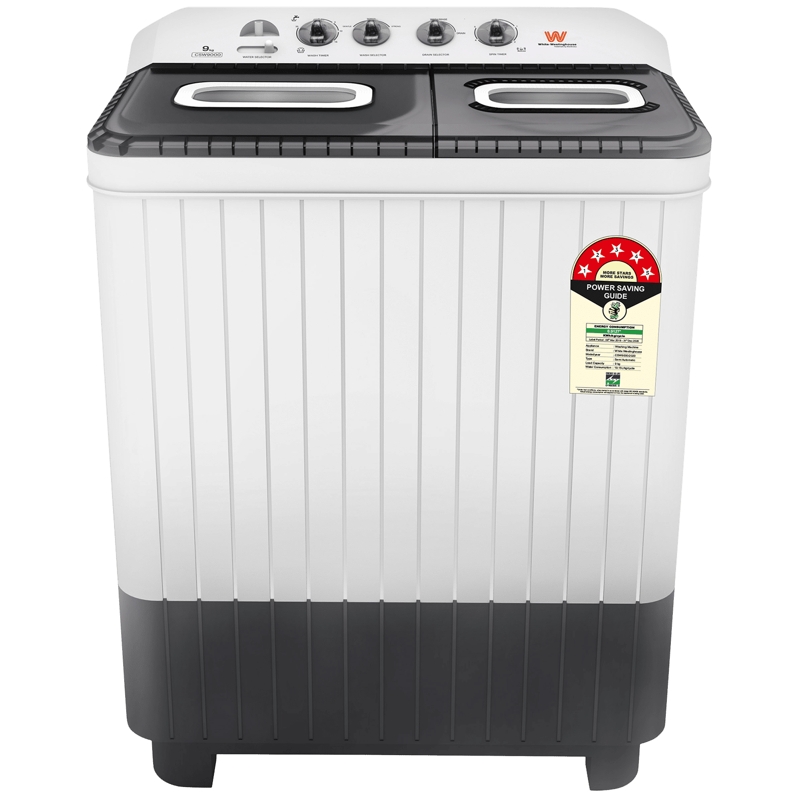 White Westinghouse 9 kg 5 Star Semi Automatic Washing Machine with 5 Wing Pulsator (CSW9000, Grey)_1