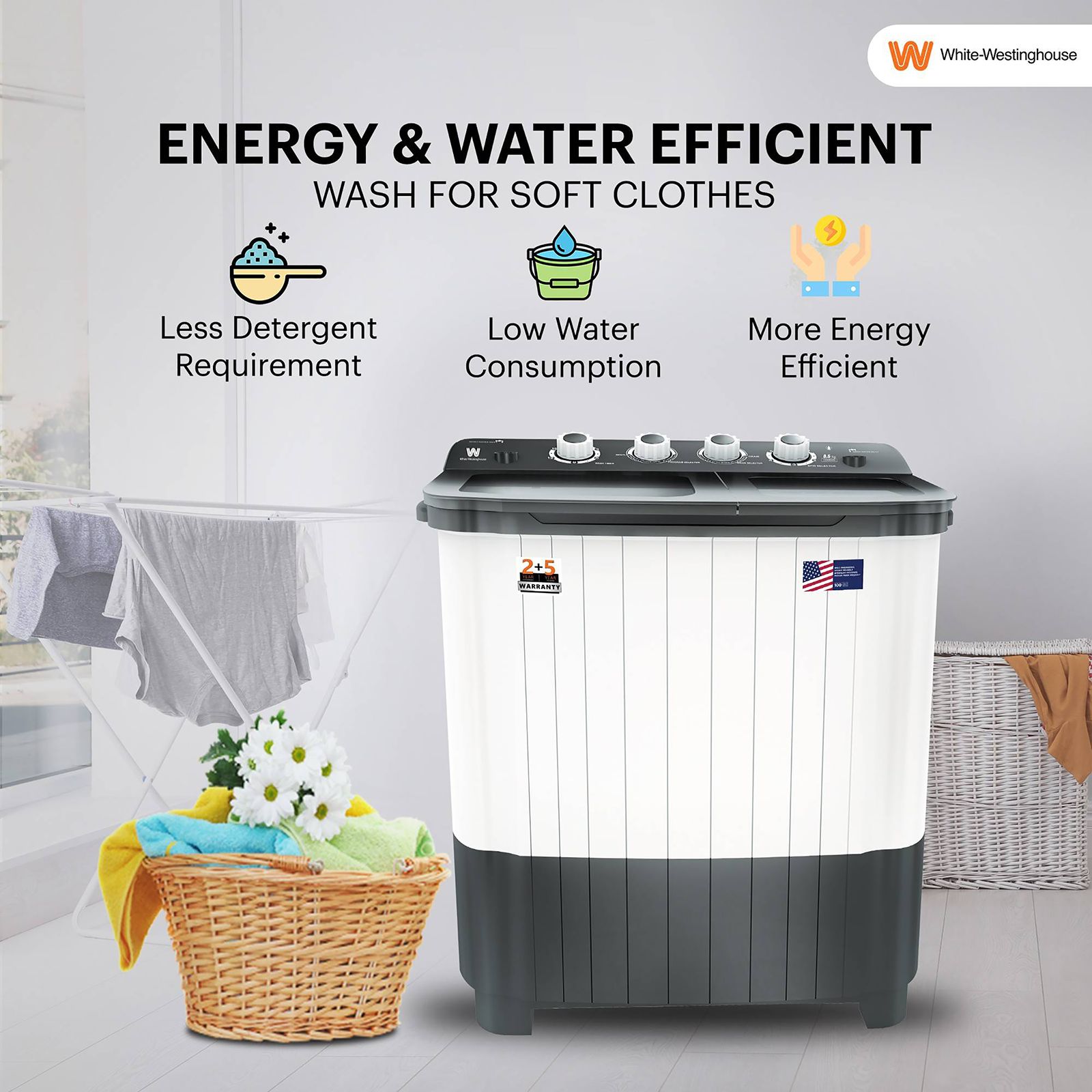 White Westinghouse 8.5 kg Semi Automatic Washing Machine with Six-Fin Jumbo Pulsator (CSW8500, Grey and White) White Westinghouse 8.5 kg Semi Automatic Washing Machine with Six-Fin Jumbo Pulsator (CSW8500, Grey and White)_15