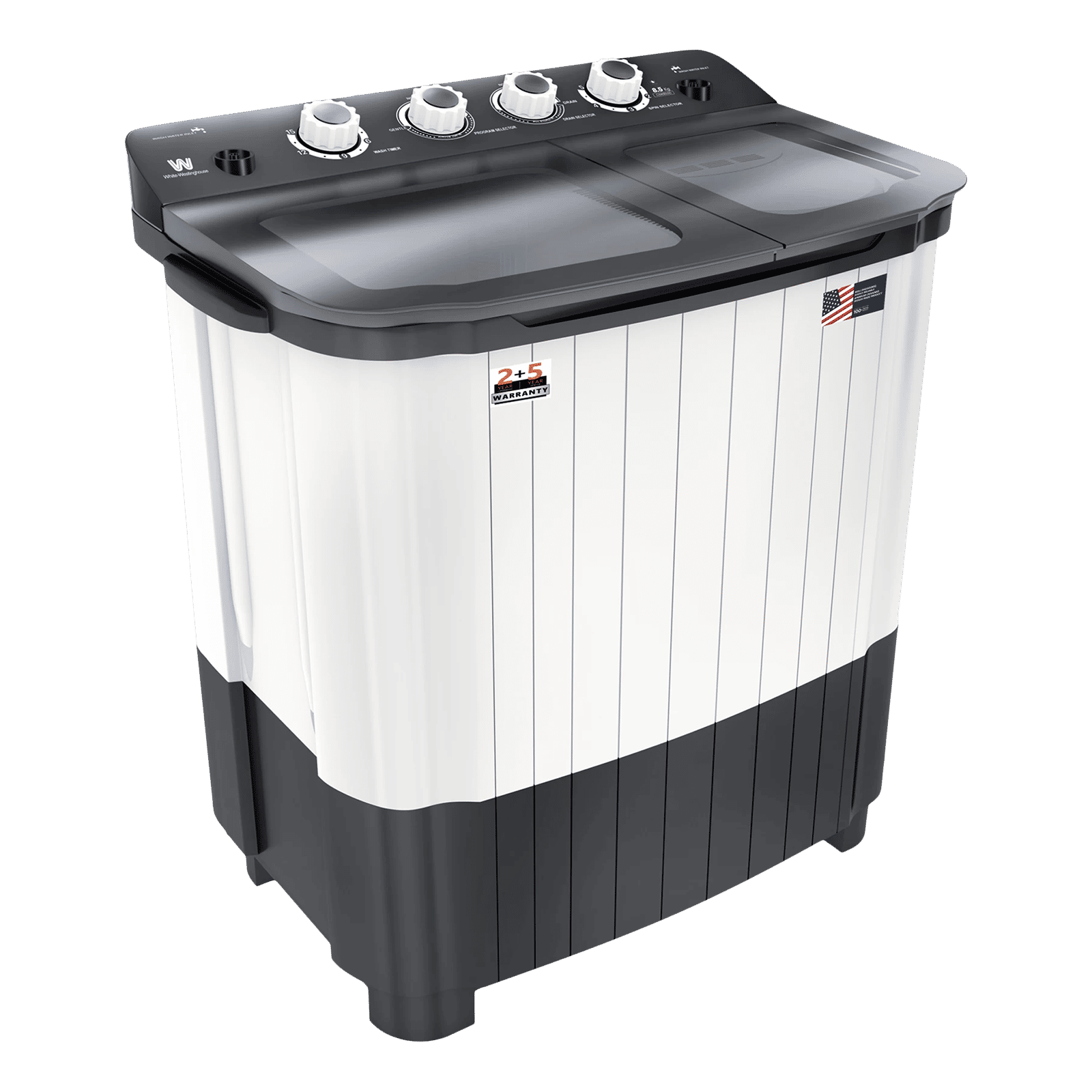 White Westinghouse 8.5 kg Semi Automatic Washing Machine with Six-Fin Jumbo Pulsator (CSW8500, Grey and White) White Westinghouse 8.5 kg Semi Automatic Washing Machine with Six-Fin Jumbo Pulsator (CSW8500, Grey and White)_5