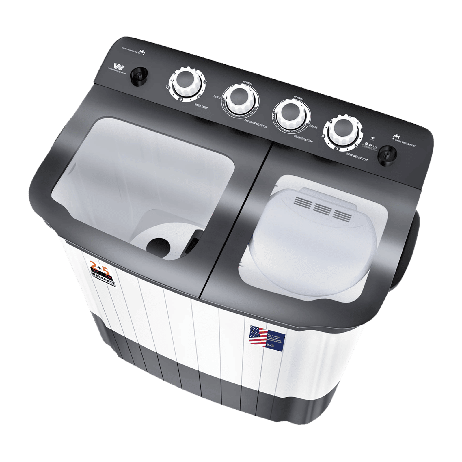 White Westinghouse 8.5 kg Semi Automatic Washing Machine with Six-Fin Jumbo Pulsator (CSW8500, Grey and White) White Westinghouse 8.5 kg Semi Automatic Washing Machine with Six-Fin Jumbo Pulsator (CSW8500, Grey and White)_8