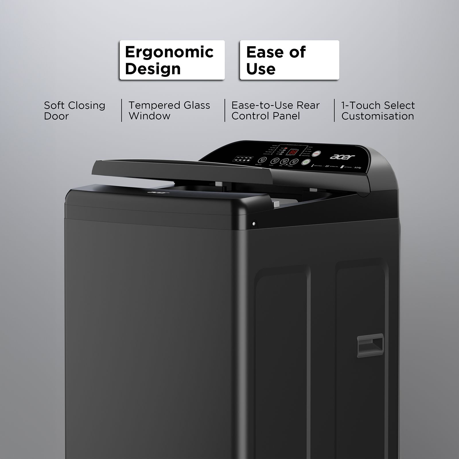 acer 8 kg 5 Star Fully Automatic Top Load Washing Machine (Halo Wash, AR80FATLP1GT, AiSense, Grey) acer 8 kg 5 Star Fully Automatic Top Load Washing Machine (Halo Wash, AR80FATLP1GT, AiSense, Grey)_7