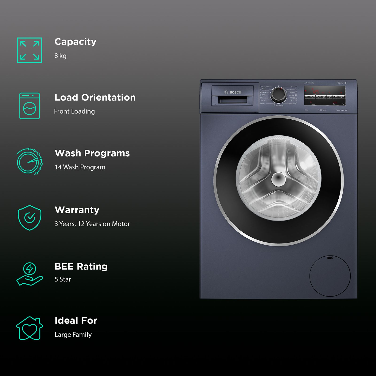 BOSCH 8 Kg 5 Star Inverter Fully Automatic Front Load Washing Machine (WAJ2846TIN, LED Display, Dark Lake) BOSCH 8 Kg 5 Star Inverter Fully Automatic Front Load Washing Machine (WAJ2846TIN, LED Display, Dark Lake)_2