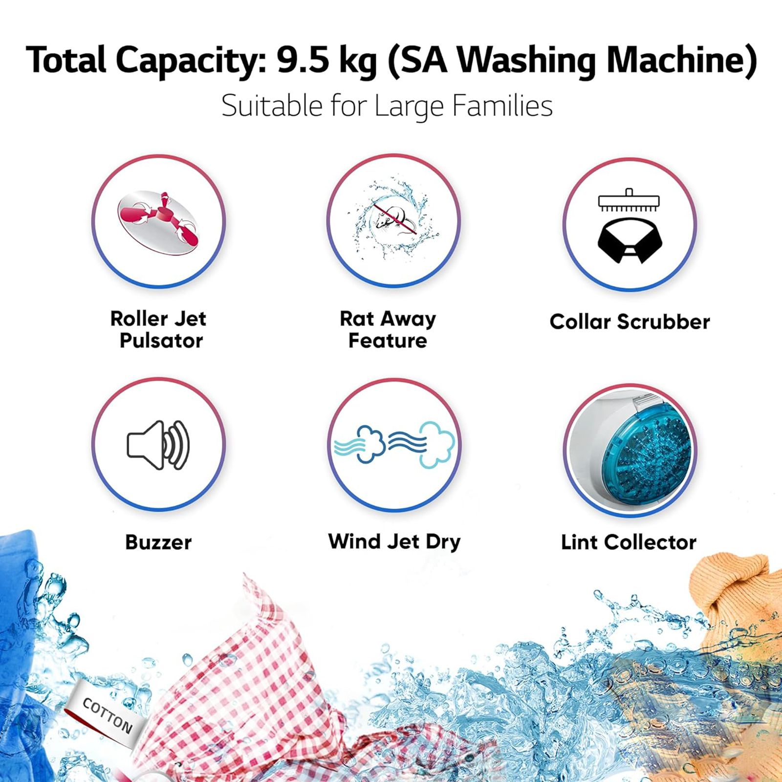 LG 9.5 kg 5 Star Semi Automatic Washing Machine with Roller Jet Pulsator (P955ASGAZ.ADGQEIL, Dark Grey) LG 9.5 kg 5 Star Semi Automatic Washing Machine with Roller Jet Pulsator (P955ASGAZ.ADGQEIL, Dark Grey)_15
