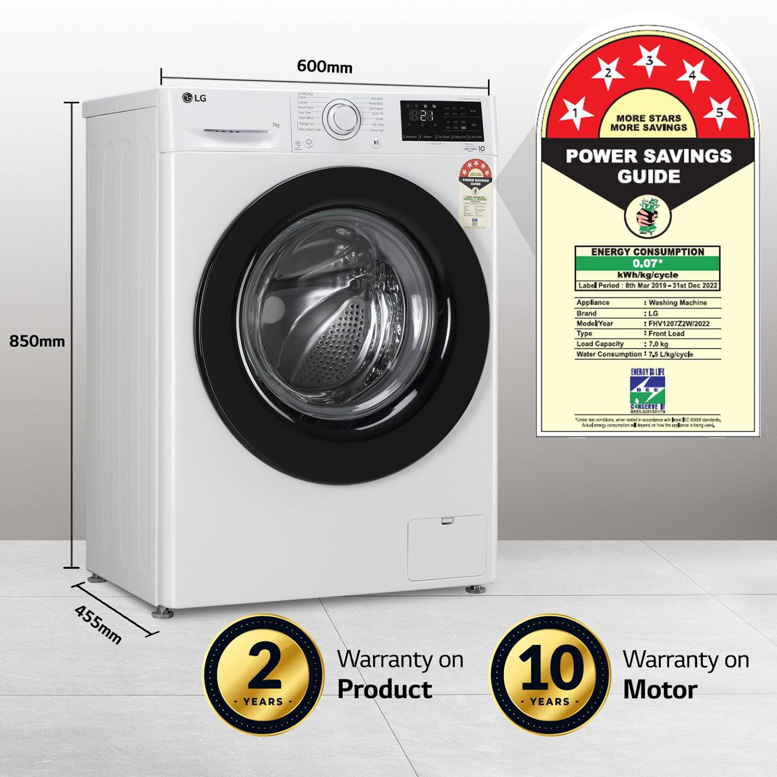 LG 7 kg 5 Star Inverter Fully Automatic Front Load Washing Machine (FHV1207Z2W, In-built Heater, White) LG 7 kg 5 Star Inverter Fully Automatic Front Load Washing Machine (FHV1207Z2W, In-built Heater, White)_14