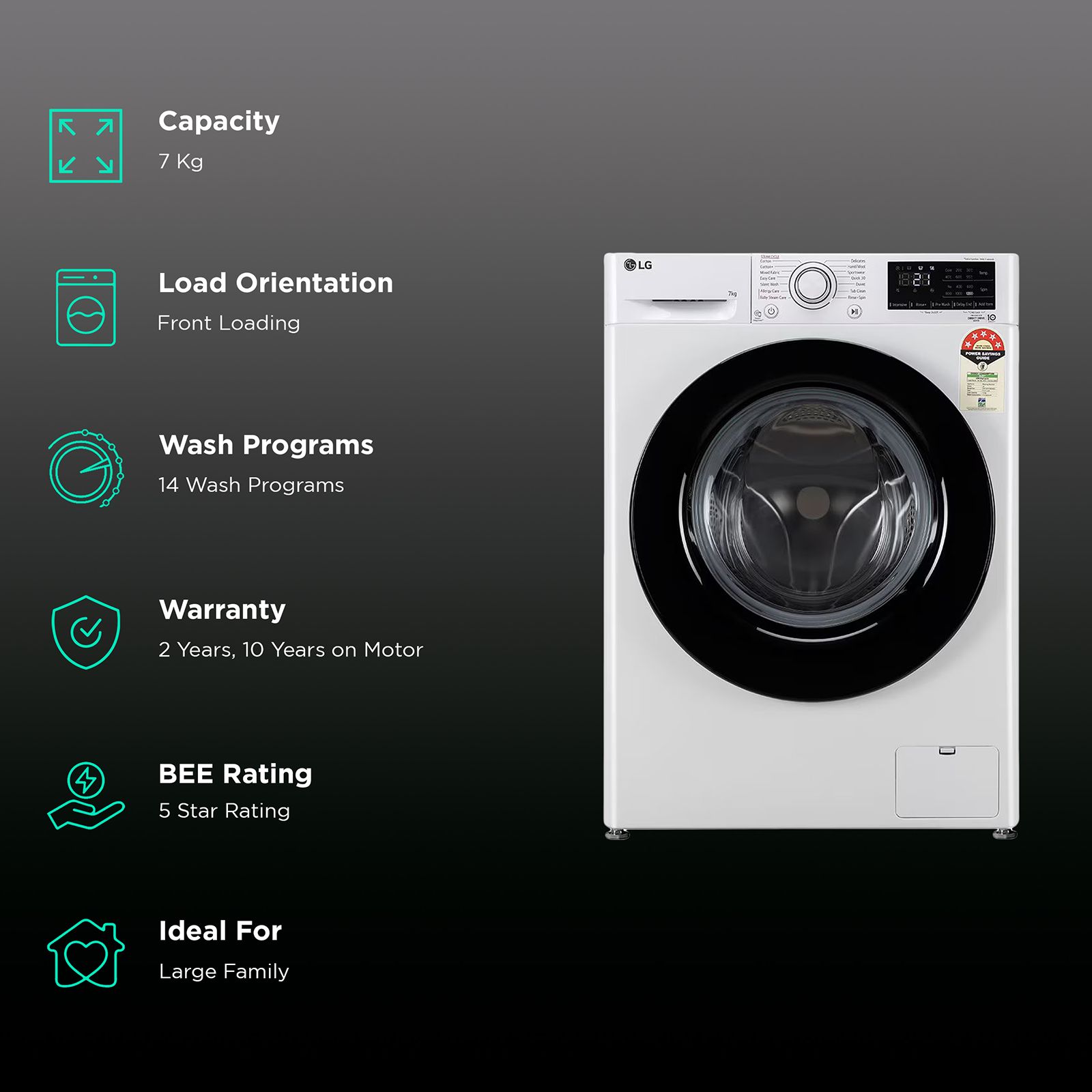 LG 7 kg 5 Star Inverter Fully Automatic Front Load Washing Machine (FHV1207Z2W, In-built Heater, White) LG 7 kg 5 Star Inverter Fully Automatic Front Load Washing Machine (FHV1207Z2W, In-built Heater, White)_2