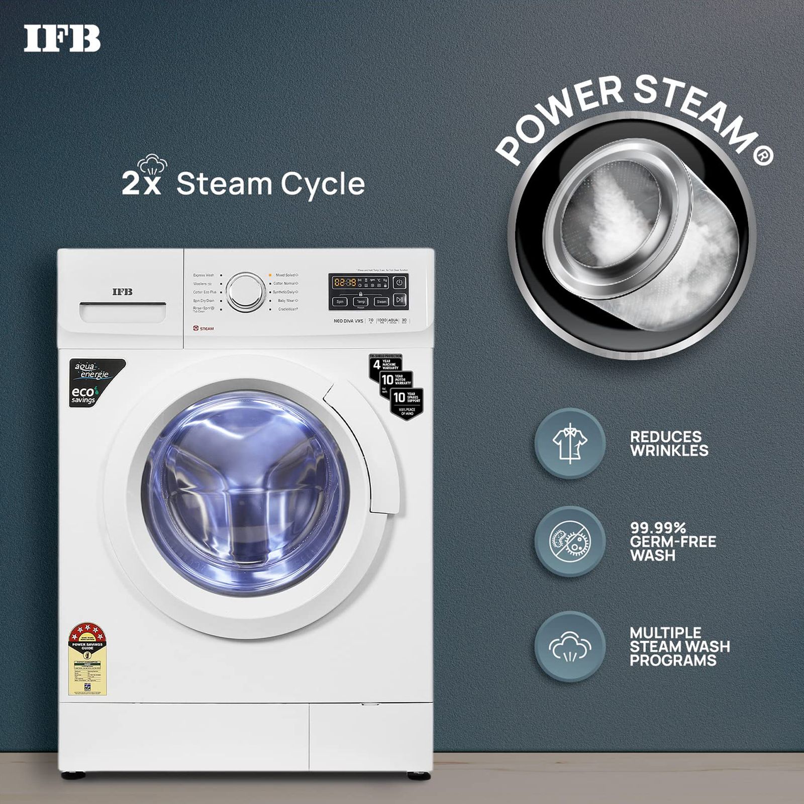 IFB 7 kg 5 Star Fully Automatic Front Load Washing Machine (Neo Diva VXS 7010, Crescent Moon Drum, White) IFB 7 kg 5 Star Fully Automatic Front Load Washing Machine (Neo Diva VXS 7010, Crescent Moon Drum, White)_10