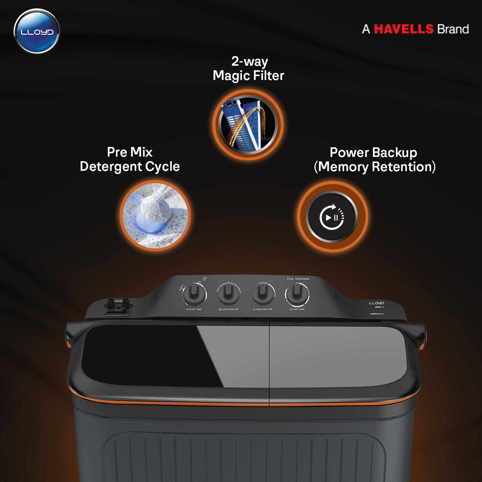 LLOYD 7.5 kg 5 Star Semi Automatic Washing Machine with 3 Wash Programs (GLWMS75CVGEL, Grey)_10