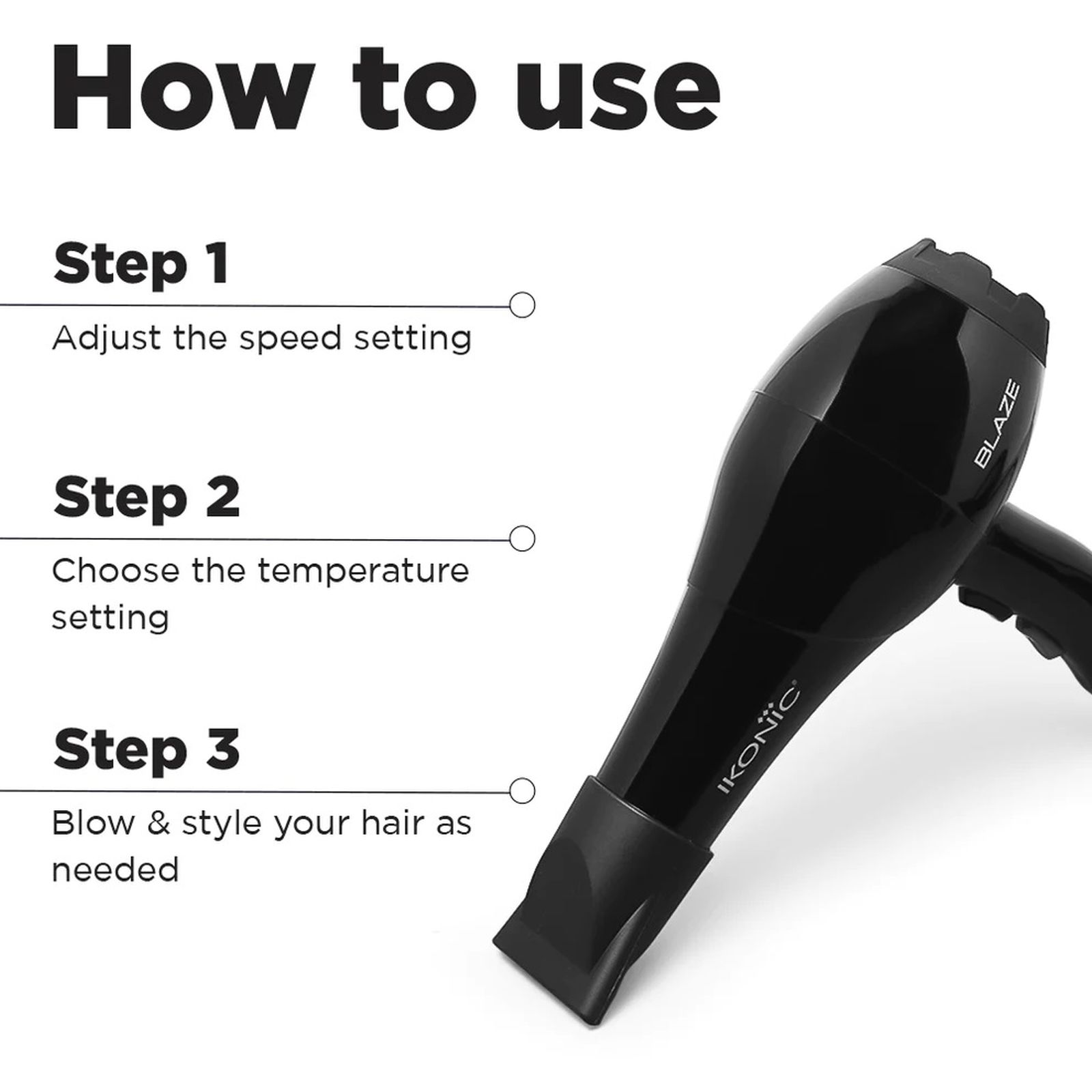 Ikonic Blaze Hair Dryer with 3 Heat Settings (Overheat Protection, Black)_3