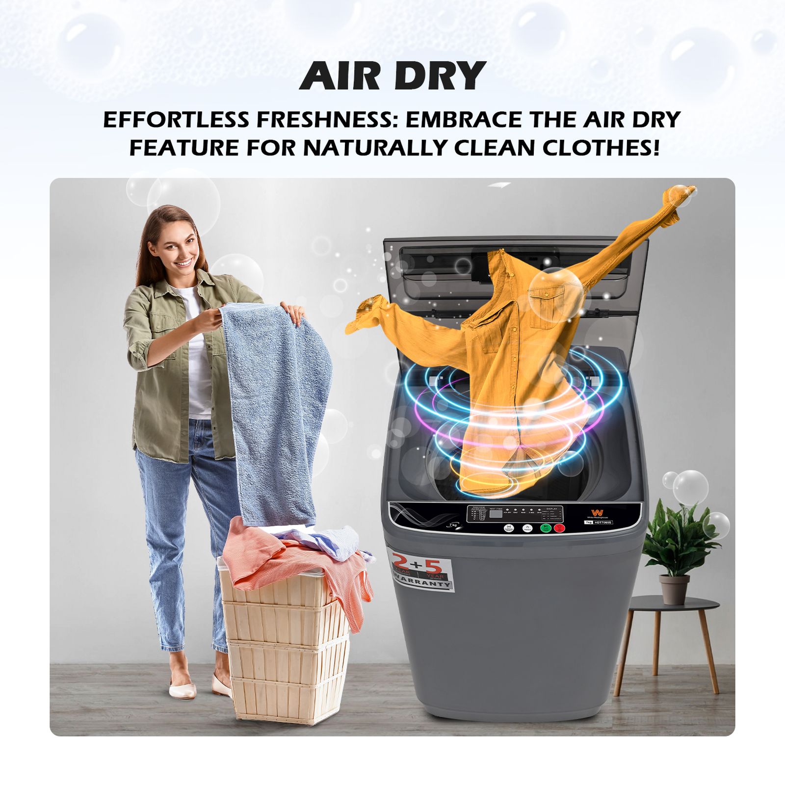 White Westinghouse 7 kg 5 Star Fully Automatic Top Load Washing Machine (HDT7000S, Water Reserve Technology, Grey)_12