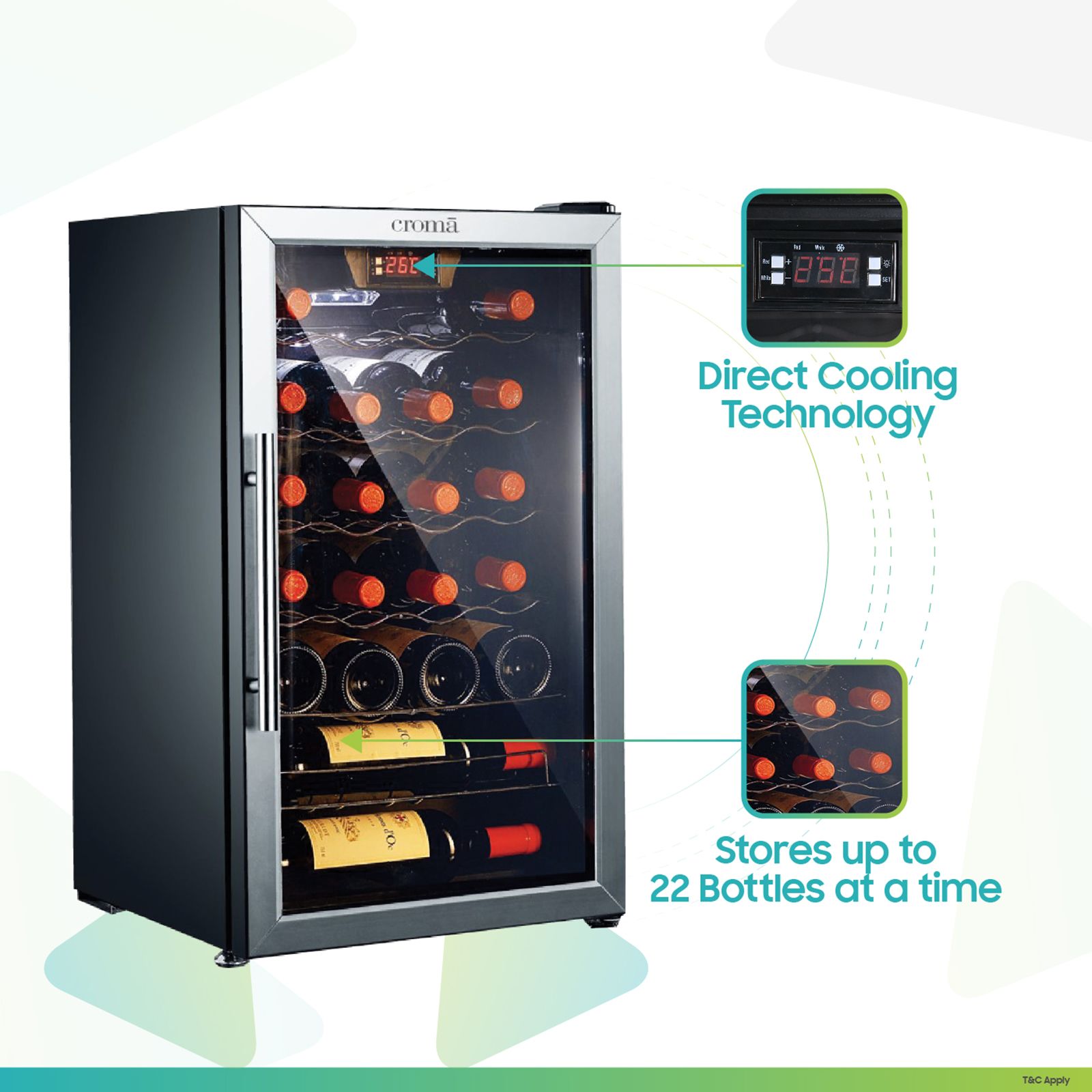 Croma 66 Litres 22 Bottles Wine Cooler (Mechanical Temperature Control, Black) Croma 66 Litres 22 Bottles Wine Cooler (Mechanical Temperature Control, Black)_5