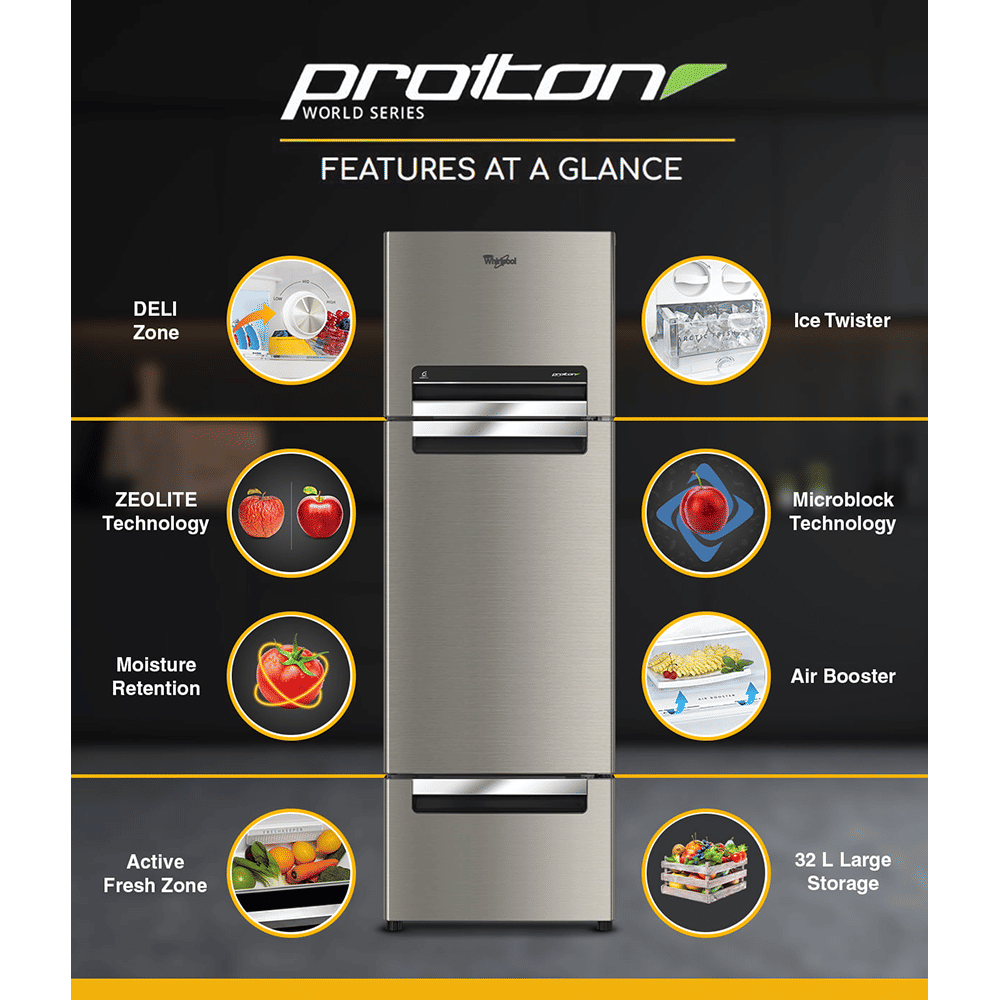 Whirlpool Protton 215 Litres Frost Free Triple Door Refrigerator with 6th Sense ActiveFresh Technology (20807, Alpha Steel) Whirlpool Protton 215 Litres Frost Free Triple Door Refrigerator with 6th Sense ActiveFresh Technology (20807, Alpha Steel)_16