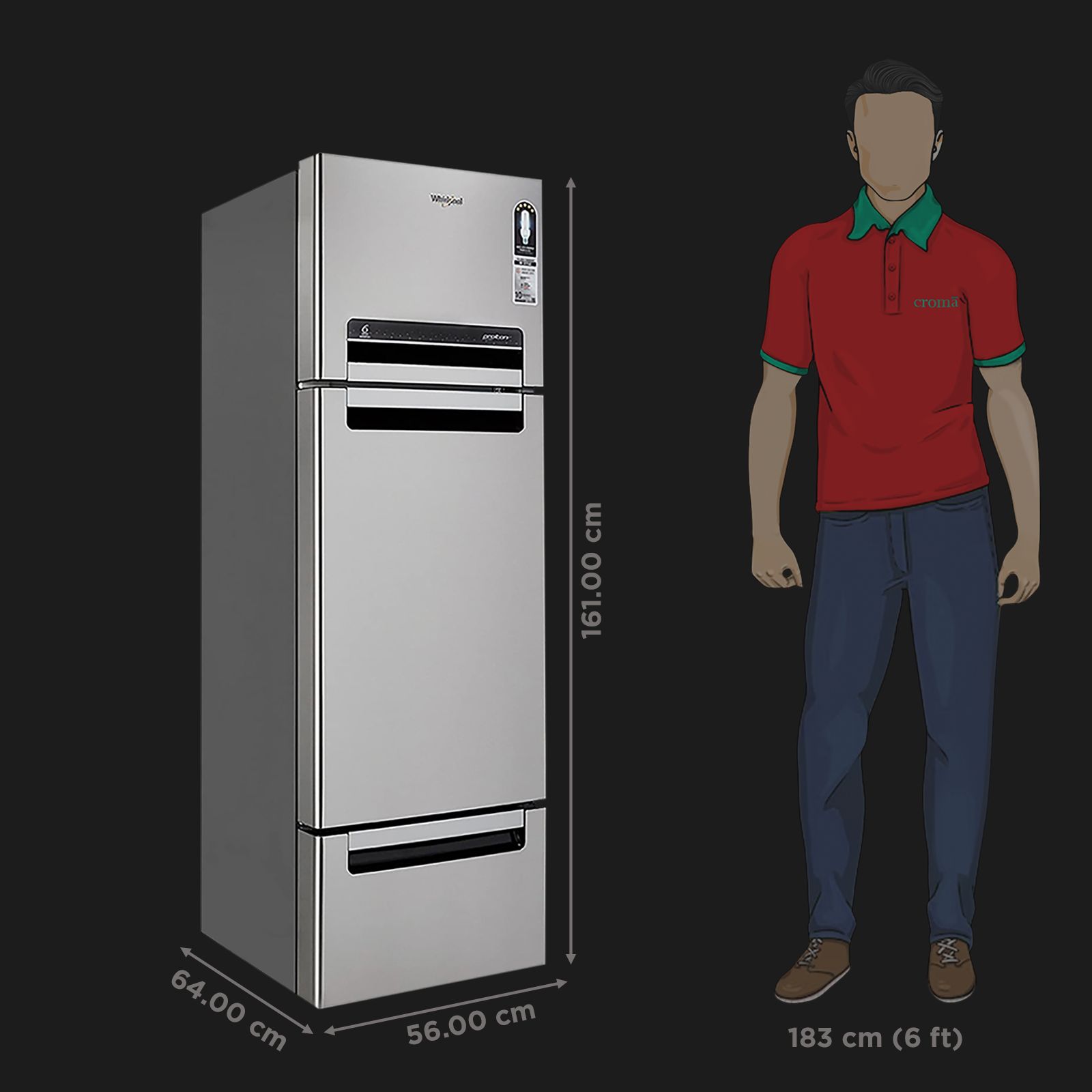 Whirlpool Protton 215 Litres Frost Free Triple Door Refrigerator with 6th Sense ActiveFresh Technology (20807, Alpha Steel) Whirlpool Protton 215 Litres Frost Free Triple Door Refrigerator with 6th Sense ActiveFresh Technology (20807, Alpha Steel)_2