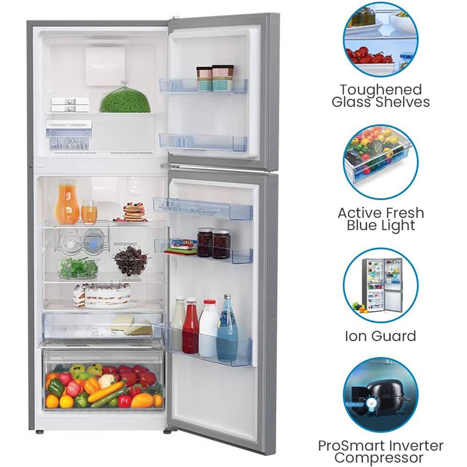 VOLTAS beko 340 Litres 2 Star Frost Free Double Door Bottom Mount Refrigerator with Neo Frost Dual Cooling (RBM363IF, Silver)_5