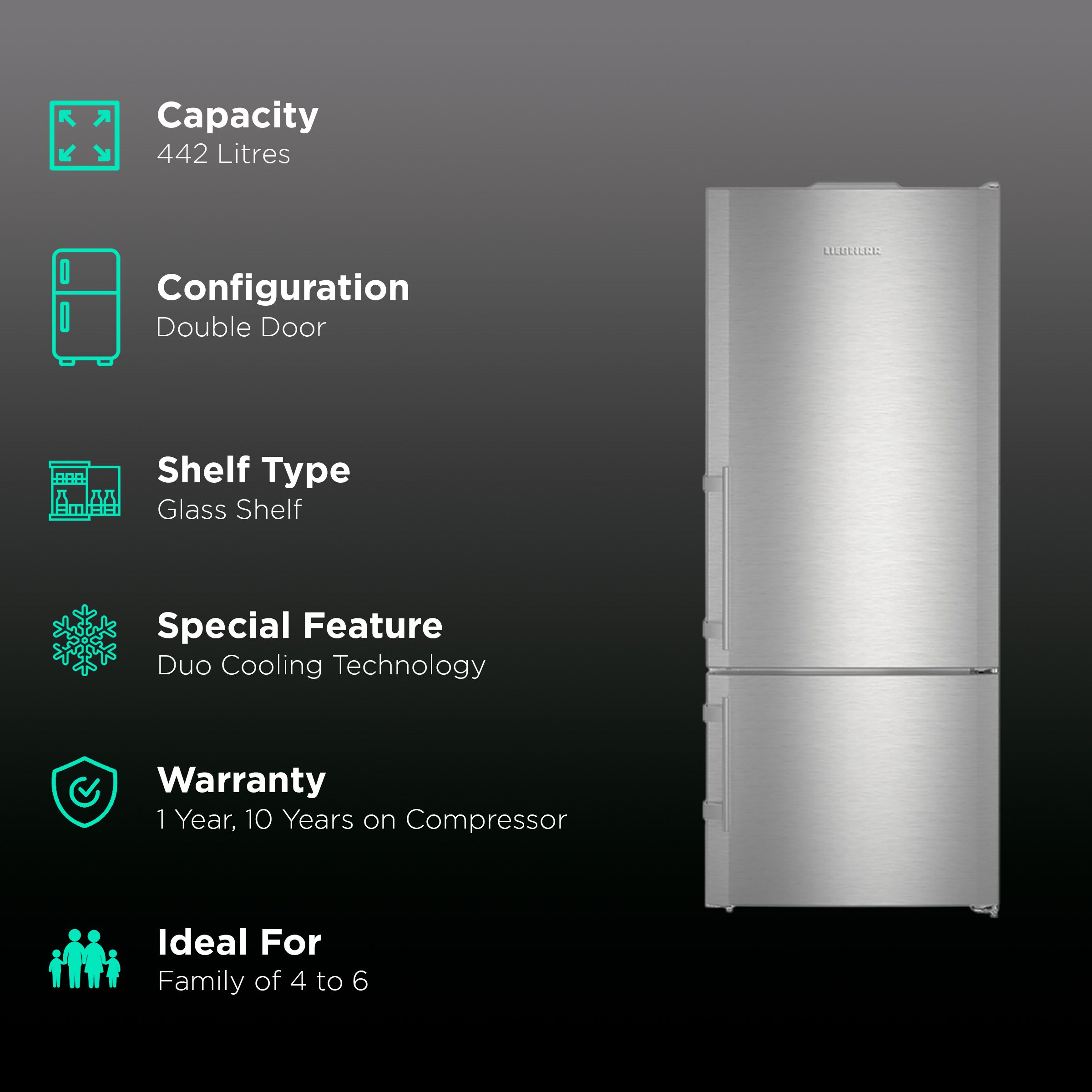 LIEBHERR 442 Litres 2 Star Frost Free Double Door Refrigerator with DuoCooling Technology (CNPEF4516, Silver) LIEBHERR 442 Litres 2 Star Frost Free Double Door Refrigerator with DuoCooling Technology (CNPEF4516, Silver)_2