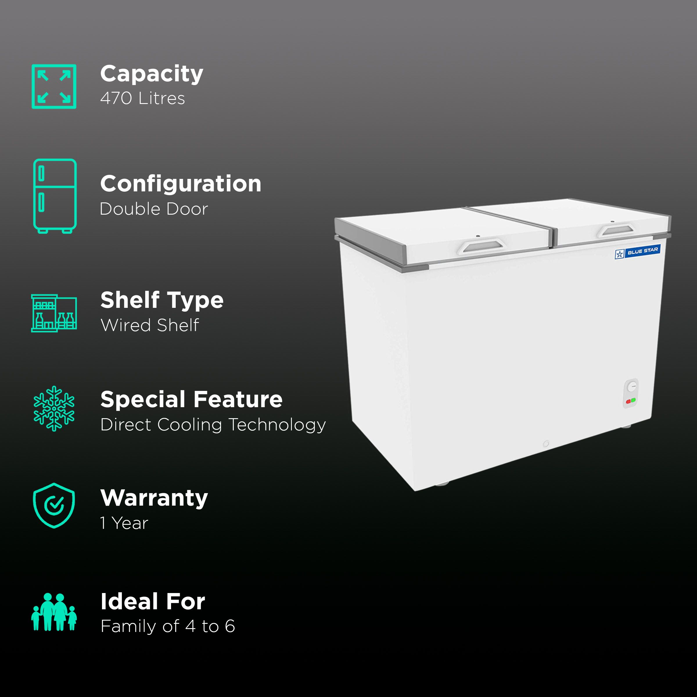 Blue Star 470 Litres Double Door Deep Freezer (High Density PUF Insulation, CHFDD500MGPW, White) Blue Star 470 Litres Double Door Deep Freezer (High Density PUF Insulation, CHFDD500MGPW, White)_2