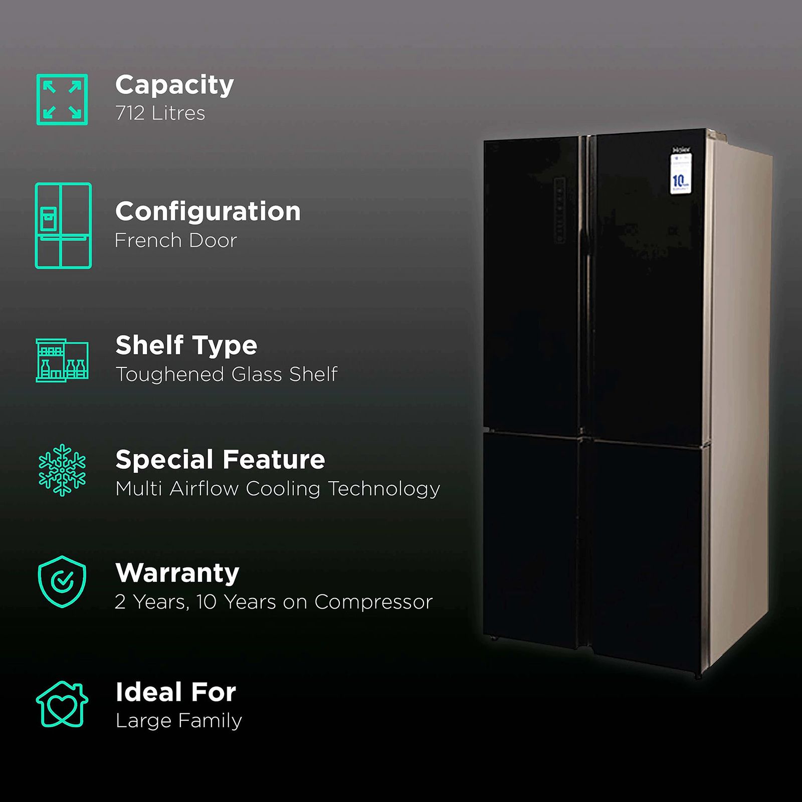 Haier 712 Litres A++ Frost Free French Door Refrigerator with Multi Air Flow System (HRB-738BG, Black Glass) Haier 712 Litres A++ Frost Free French Door Refrigerator with Multi Air Flow System (HRB-738BG, Black Glass)_2