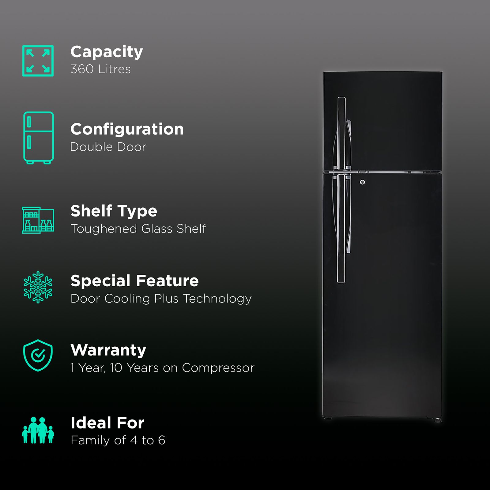 LG 360 Litres 3 Star Frost Free Double Door Convertible Refrigerator with Smart Diagnosis (GL-T402JES3.EESZEB, Ebony Sheen) LG 360 Litres 3 Star Frost Free Double Door Convertible Refrigerator with Smart Diagnosis (GL-T402JES3.EESZEB, Ebony Sheen)_2