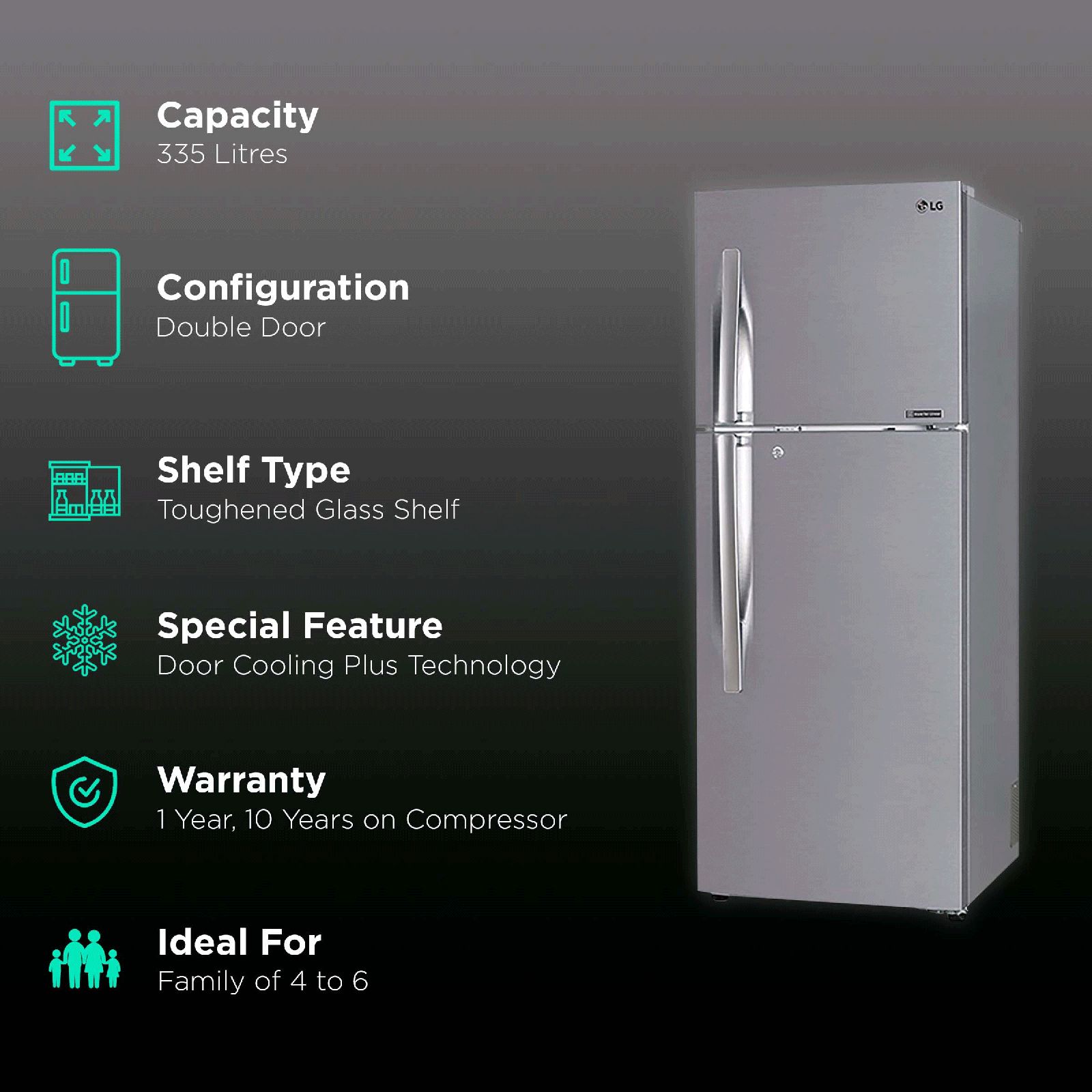 LG 335 Litres 3 Star Frost Free Double Door Convertible Refrigerator with Anti Bacterial Gasket (GL-T372JPZ3.DPZZEBN, Shiny Steel)_2