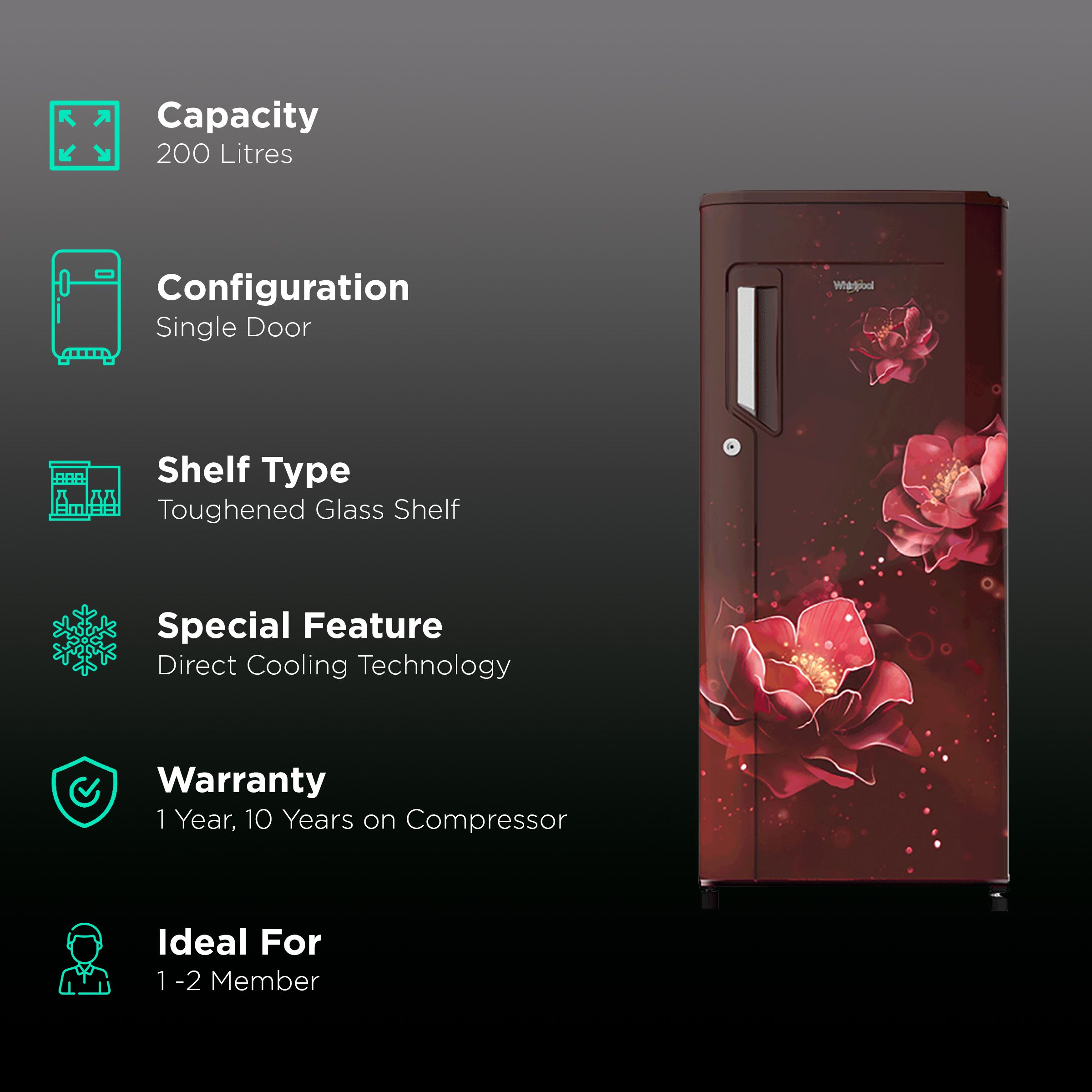 Whirlpool Icemagic Powercool 200 Litres 3 Star Direct Cool Single Door Refrigerator with Built In Stabilizer (215 IMPC PRM, Wine Abyss) Whirlpool Icemagic Powercool 200 Litres 3 Star Direct Cool Single Door Refrigerator with Built In Stabilizer (215 IMPC PRM, Wine Abyss)_2