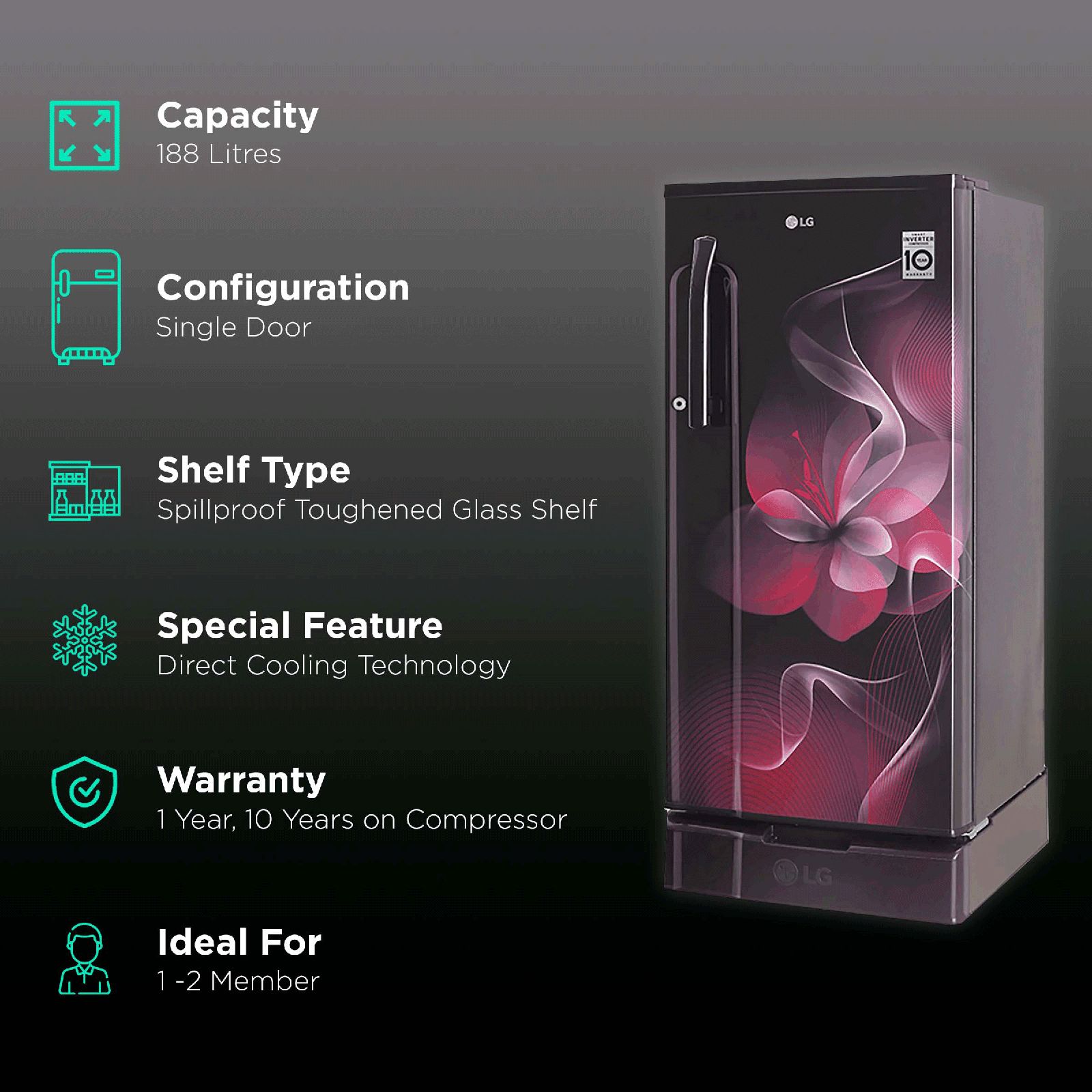 LG 188 Litres 3 Star Direct Cool Single Door Refrigerator with Stabilizer Free Operation (GL-B191KPDX.APDZEB, Purple Dazzle) LG 188 Litres 3 Star Direct Cool Single Door Refrigerator with Stabilizer Free Operation (GL-B191KPDX.APDZEB, Purple Dazzle)_2
