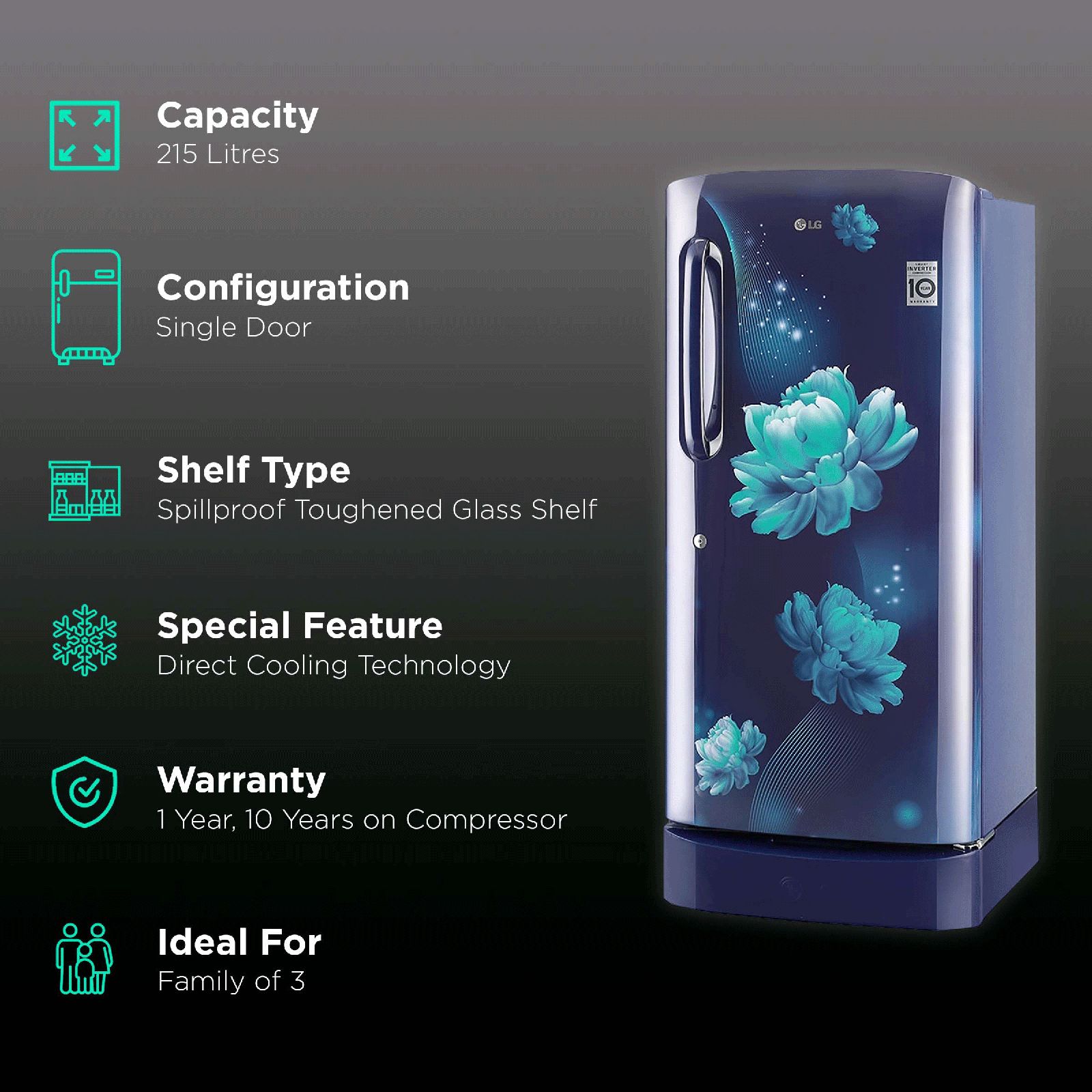 LG 205 Litres 4 Star Direct Cool Single Door Refrigerator with Stabilizer Free Operation (GL-D221ABCY.DBCZEB, Blue Charm) LG 205 Litres 4 Star Direct Cool Single Door Refrigerator with Stabilizer Free Operation (GL-D221ABCY.DBCZEB, Blue Charm)_2