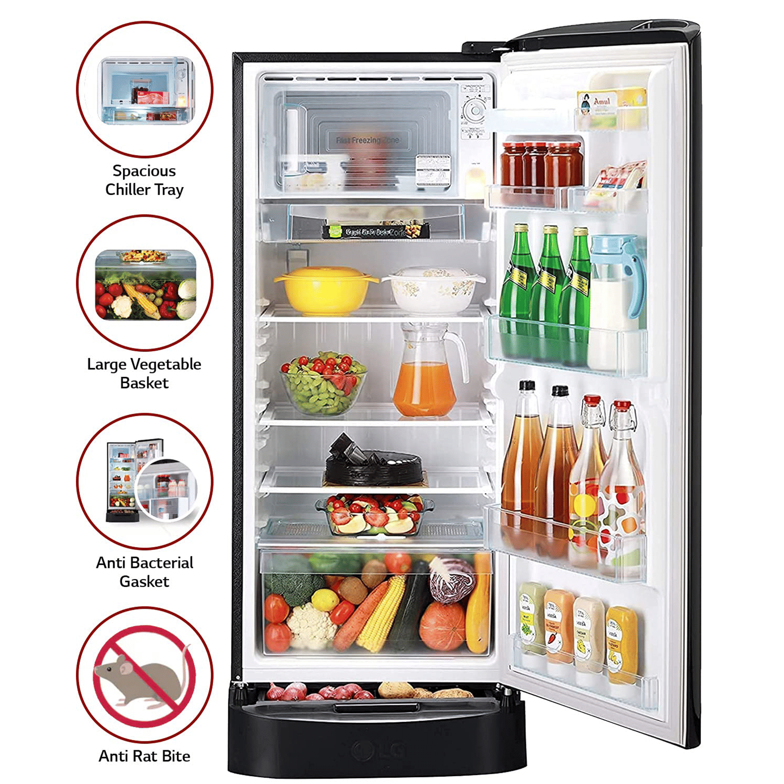 LG 235 Litres 4 Star Direct Cool Single Door Refrigerator with Stabilizer Free Operation (GL-D241AESY.DESZEB, Ebony Sheen)_10