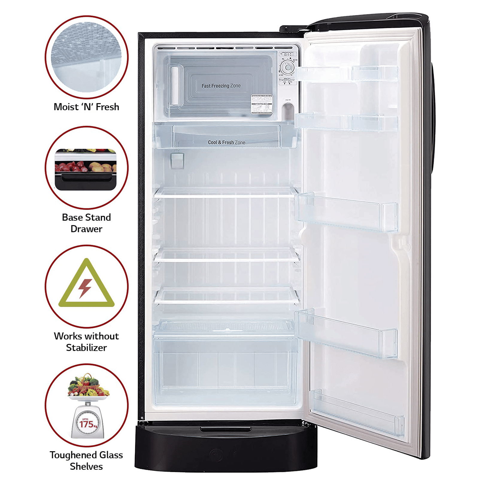 LG 235 Litres 4 Star Direct Cool Single Door Refrigerator with Stabilizer Free Operation (GL-D241AESY.DESZEB, Ebony Sheen)_11