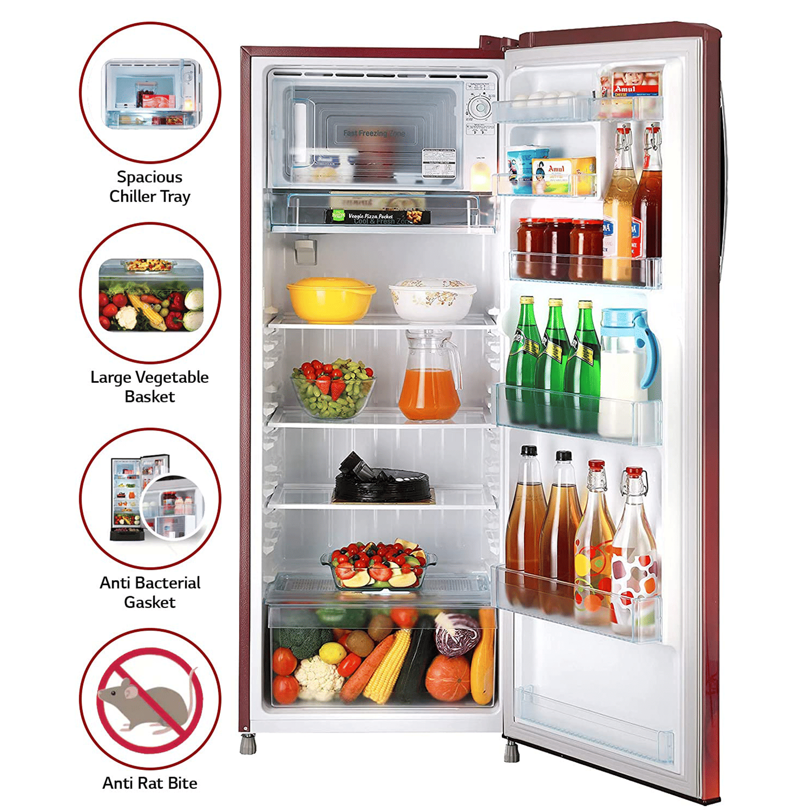 LG 261 Litres 3 Star Direct Cool Single Door Refrigerator with Stabilizer Free Operation (GL-B281BSCX.DSCZEB, Scarlet Charm)_12