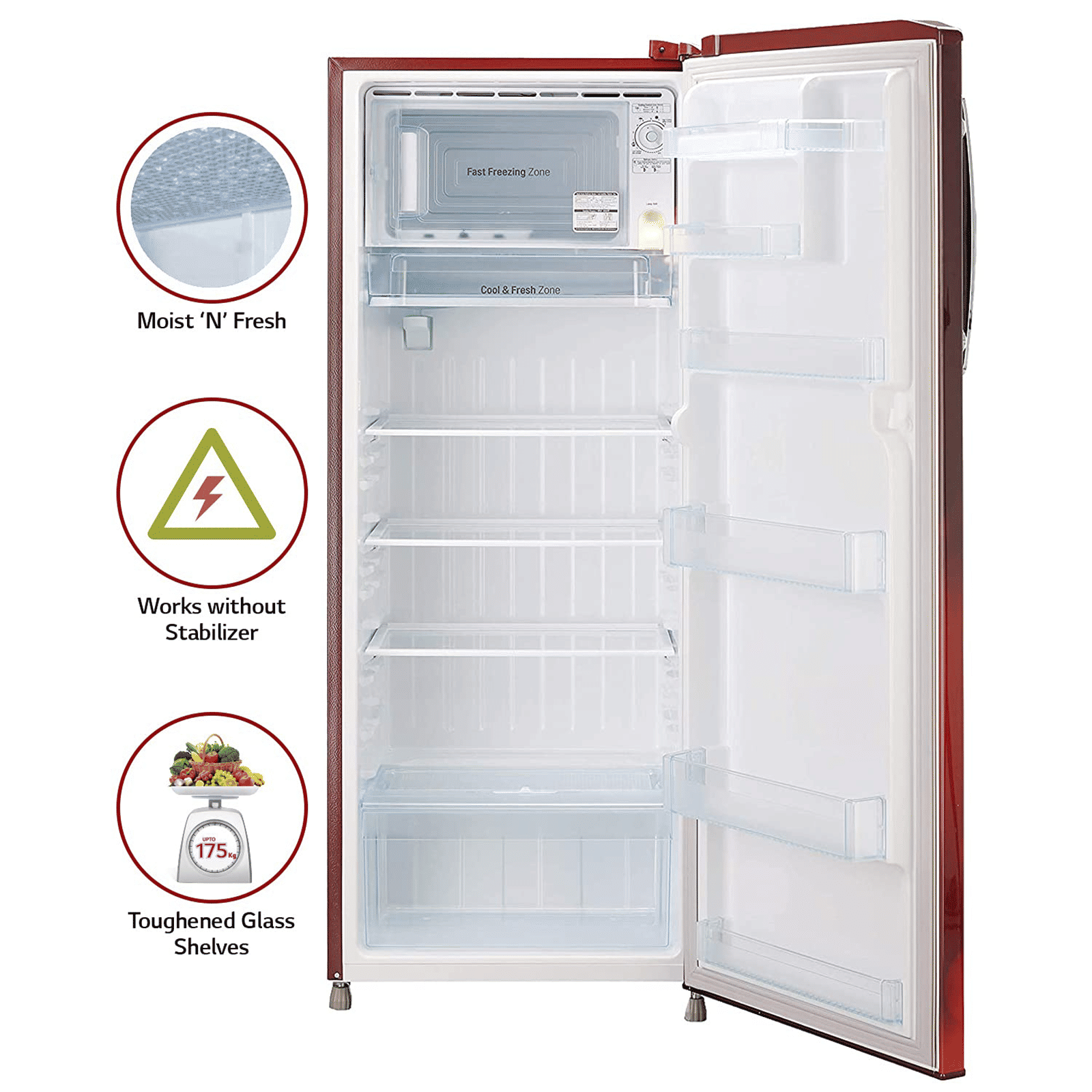 LG 261 Litres 3 Star Direct Cool Single Door Refrigerator with Stabilizer Free Operation (GL-B281BSCX.DSCZEB, Scarlet Charm)_13