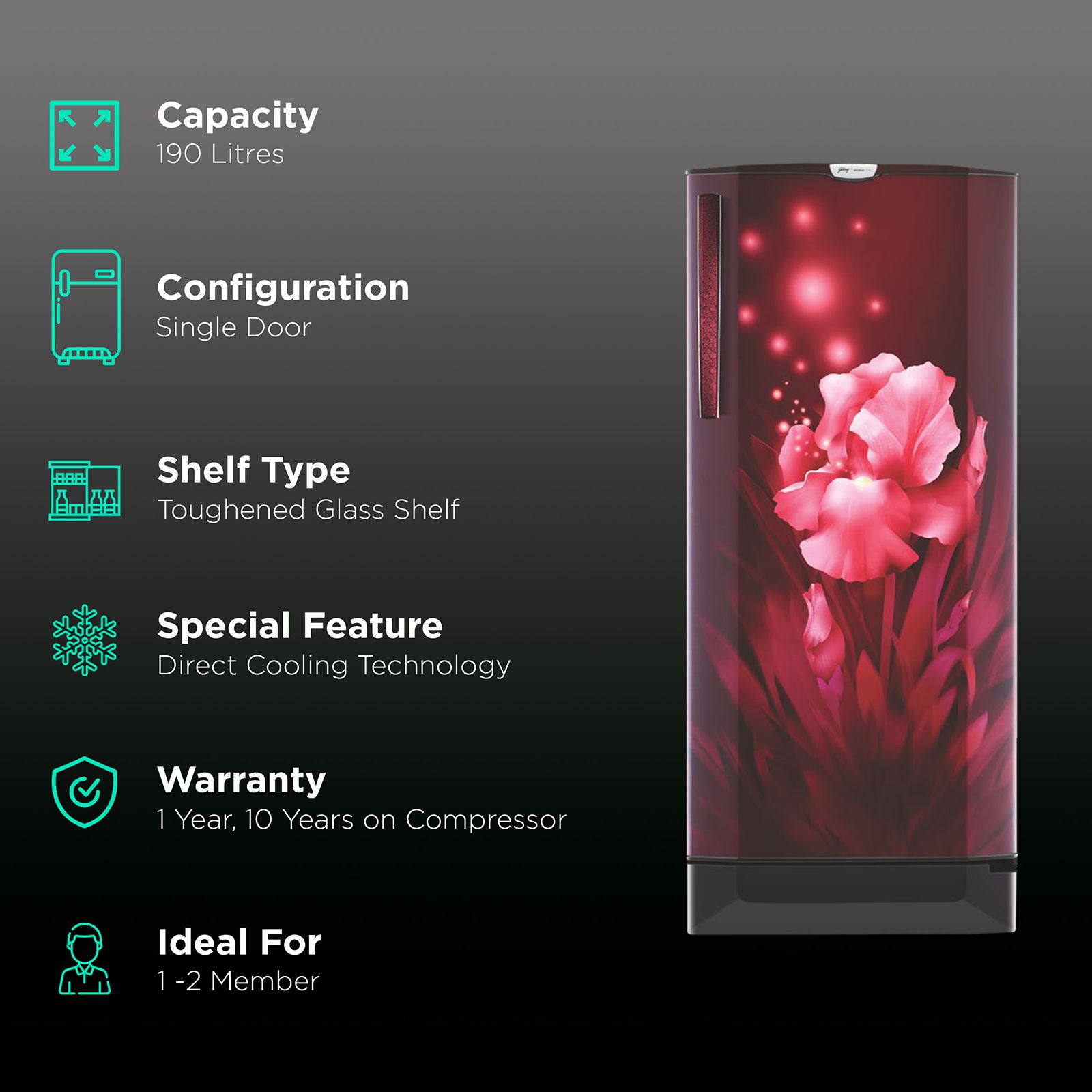 Godrej Edge Pro 190 Litres 4 Star Direct Cool Single Door Refrigerator with Uniform Cooling Technology (RD EDGE PRO 205D 43, Aqua Wine)_2